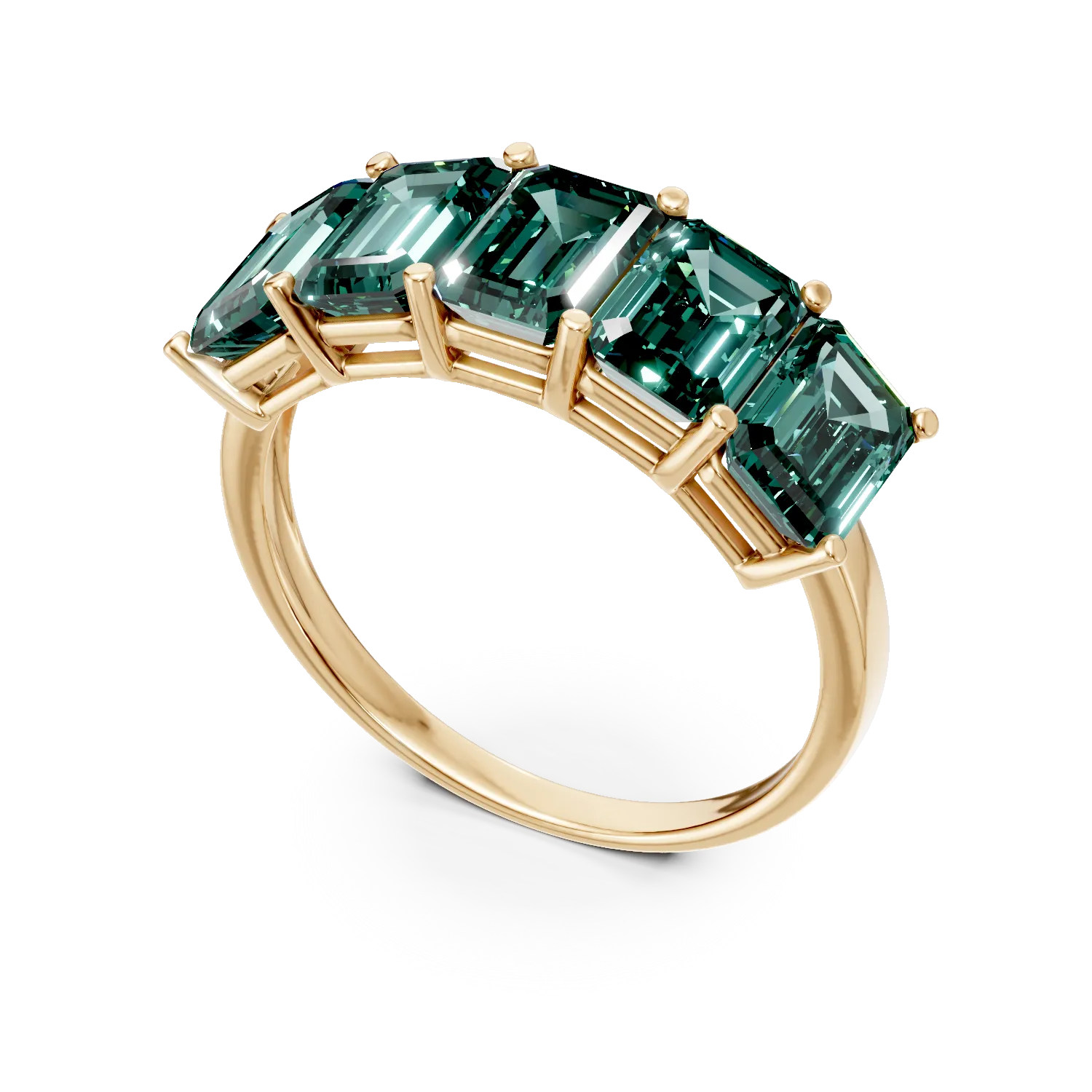 Inel din aur galben cu smaralde de 2.4ct create in laborator