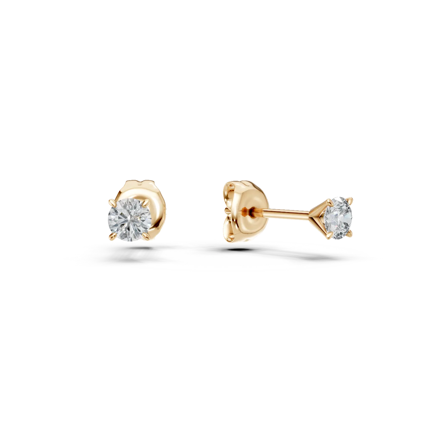 Cercei din aur galben cu diamante solitaire de 0.2ct create in laborator