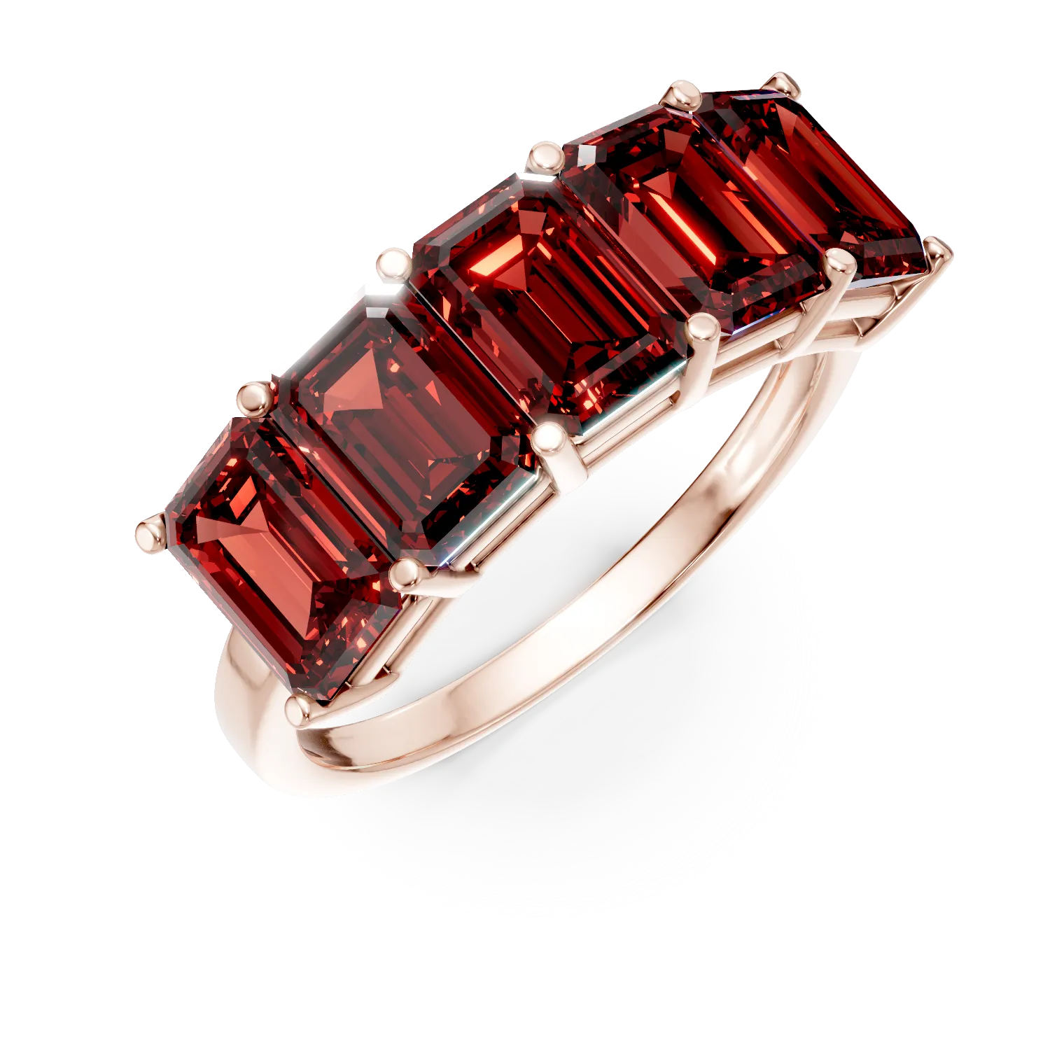 Inel din aur roz cu rubine de 3.7ct create in laborator