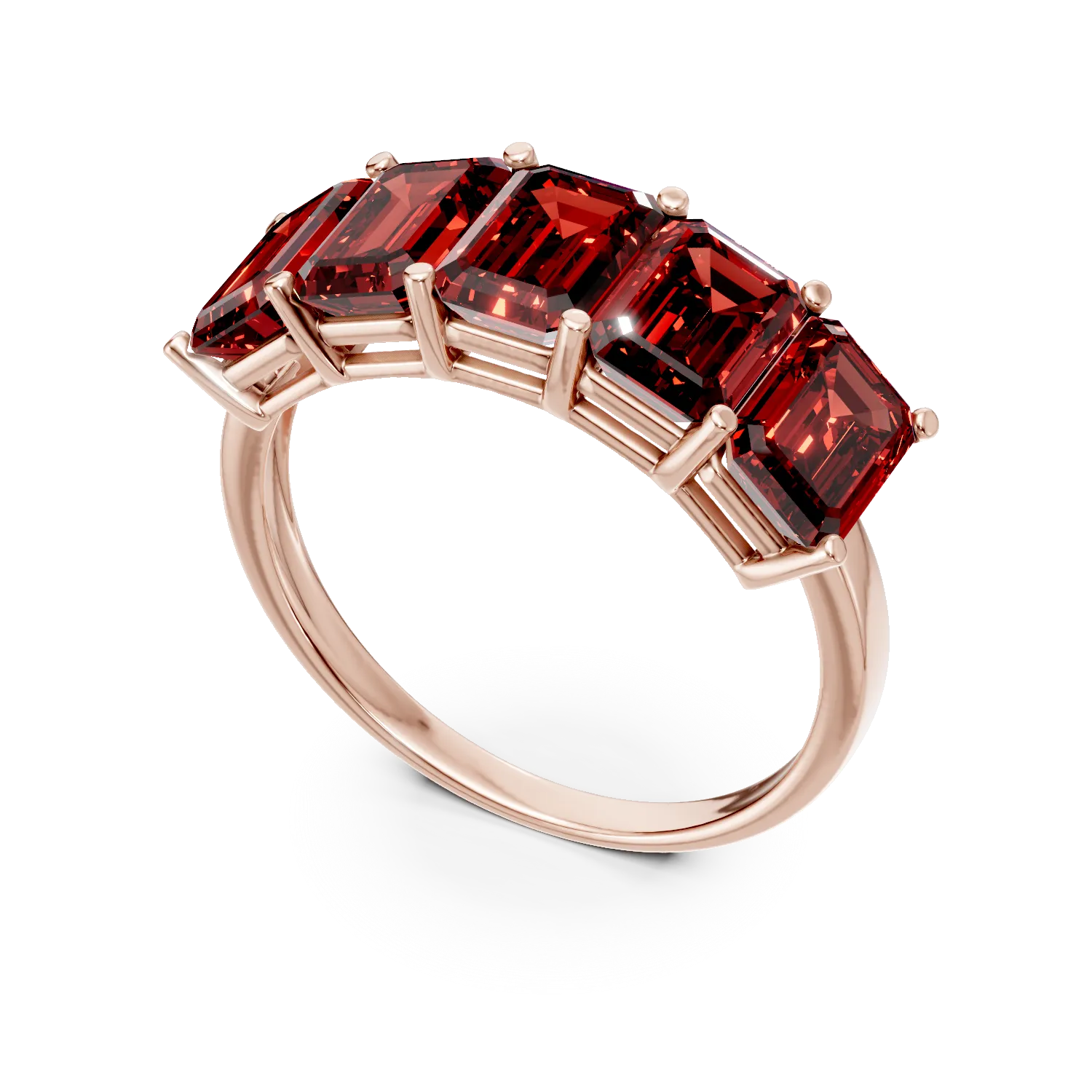 Inel din aur roz cu rubine de 3.7ct create in laborator