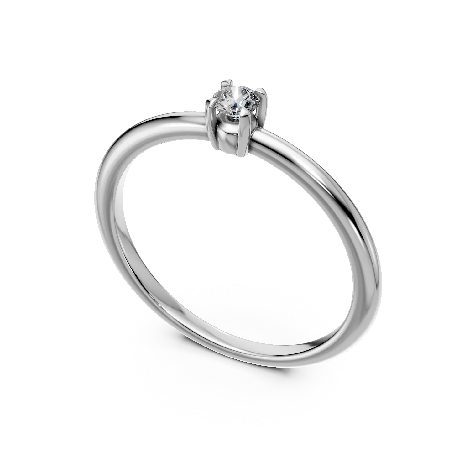 Inel de logodna din aur alb cu diamant solitaire de 0.1ct creat in laborator