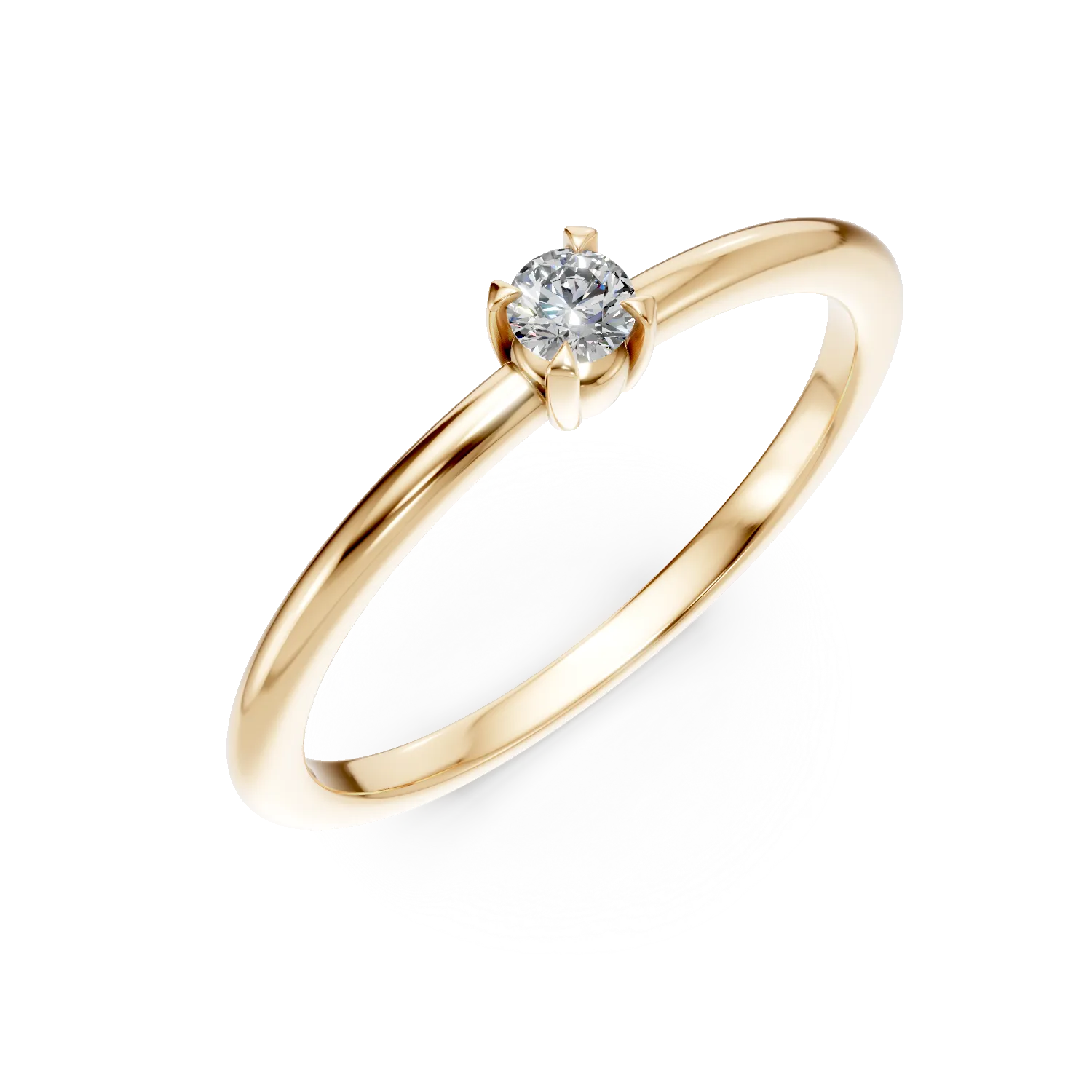 Inel de logodna din aur galben cu diamant solitaire de 0.1ct creat in laborator