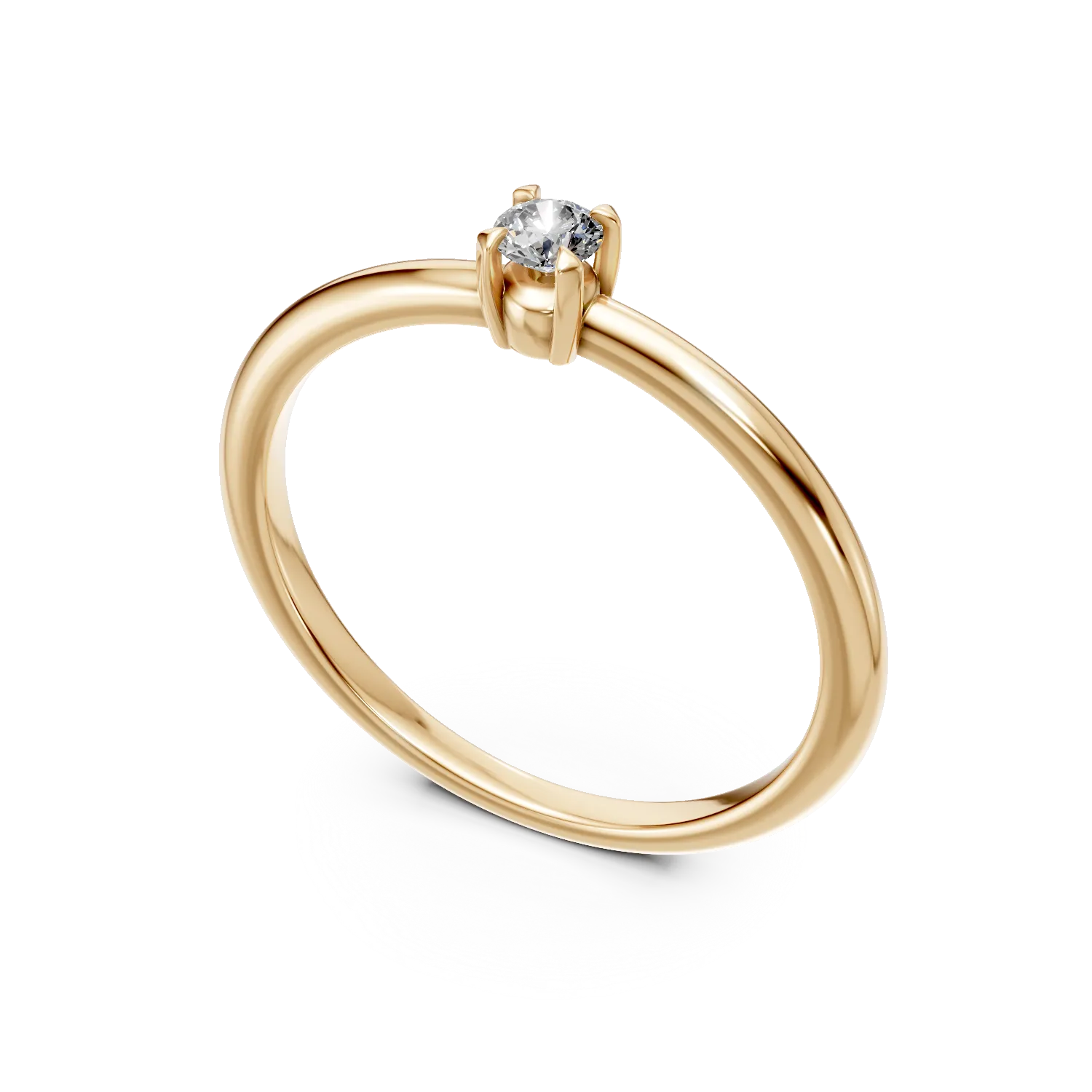 Inel de logodna din aur galben cu diamant solitaire de 0.1ct creat in laborator