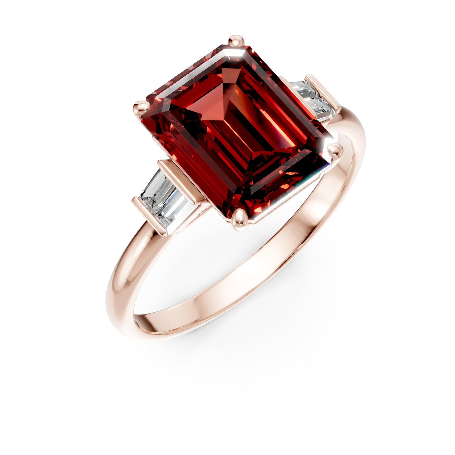 Inel din aur roz cu rubine si diamante de 4.4ct create in laborator