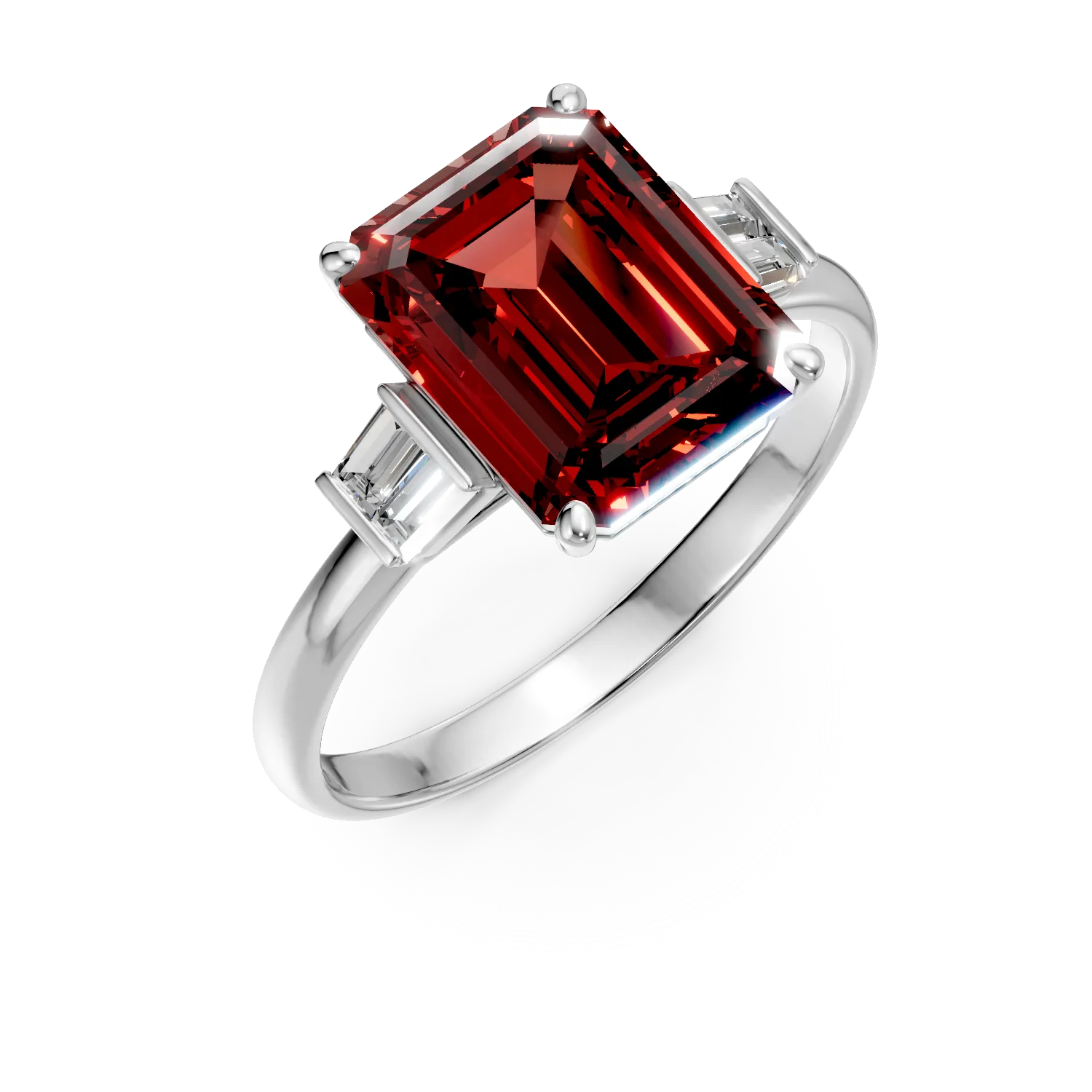 Inel din aur alb cu rubine si diamante de 4.4ct create in laborator