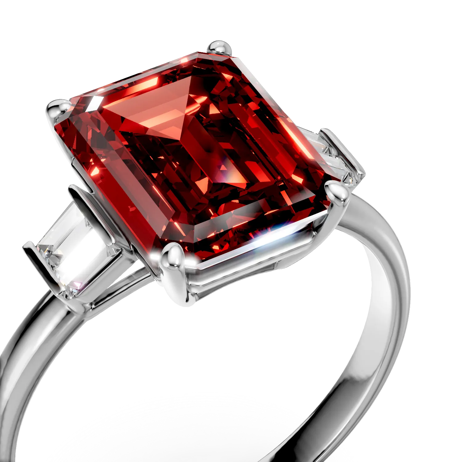 Inel din aur alb cu rubine si diamante de 4.4ct create in laborator