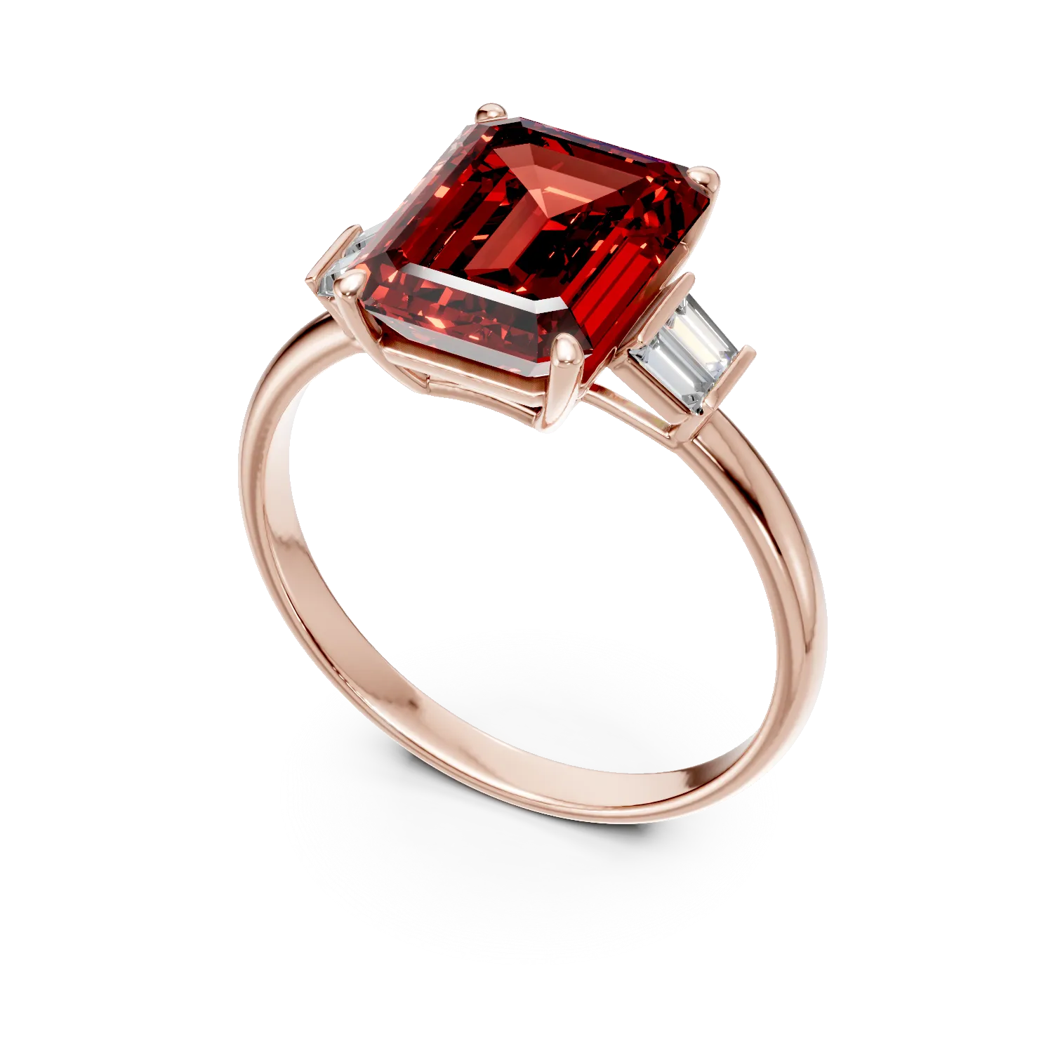 Inel din aur roz cu rubine si diamante de 4ct create in laborator