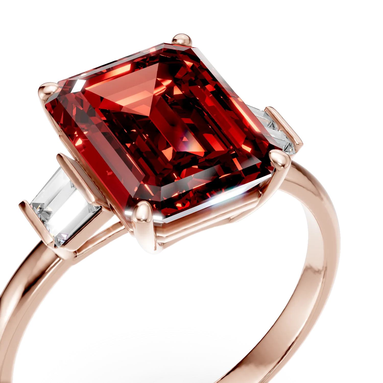Inel din aur roz cu rubine si diamante de 4ct create in laborator