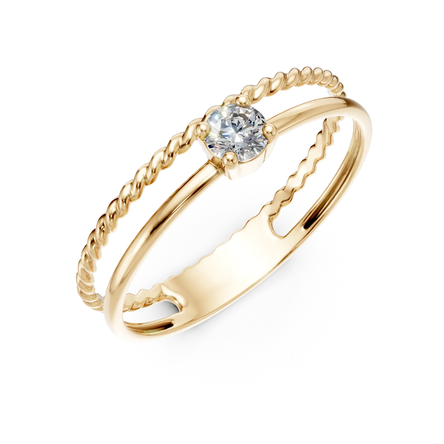 Inel dublu din aur galben cu diamant de 0.1ct creat in laborator