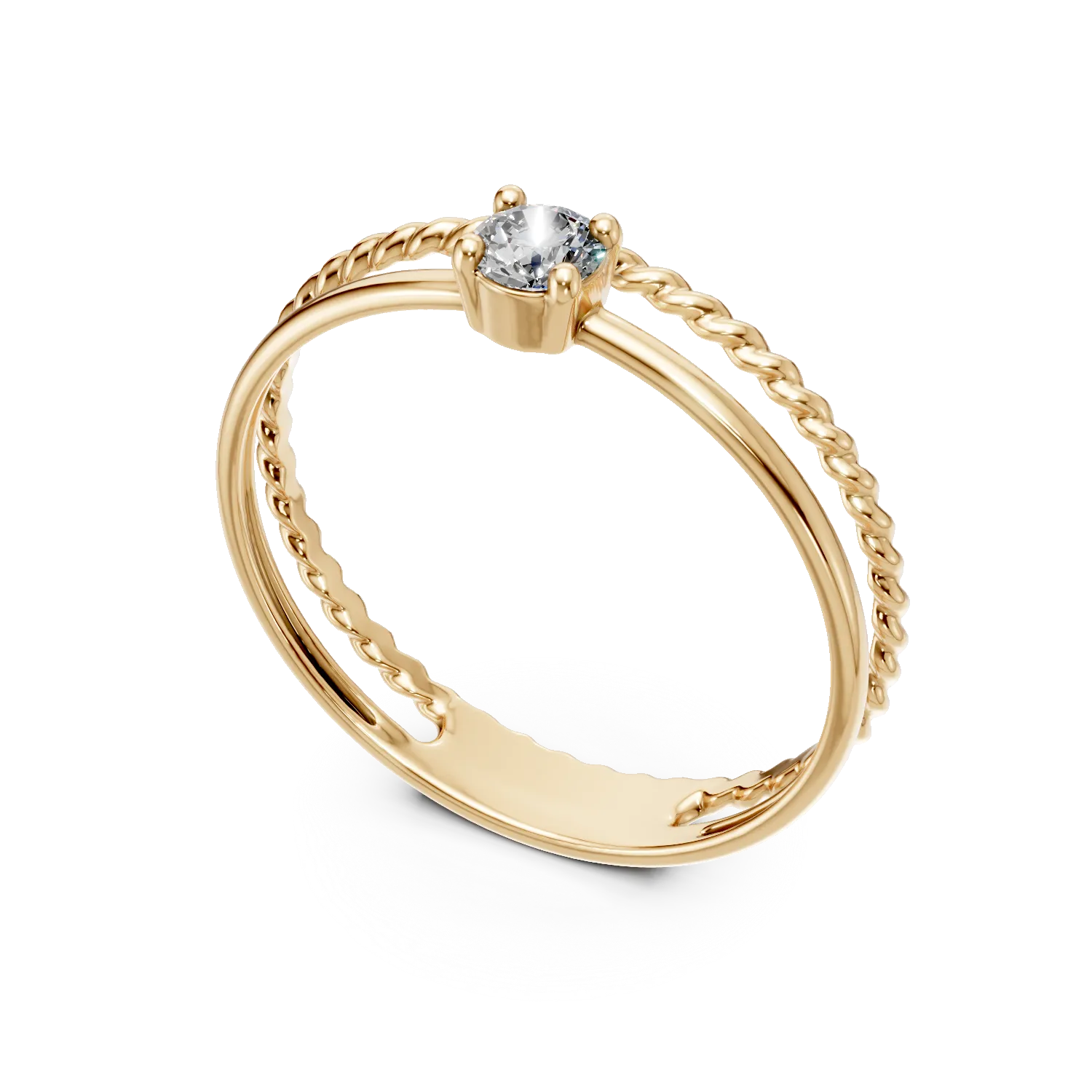 Inel dublu din aur galben cu diamant de 0.1ct creat in laborator