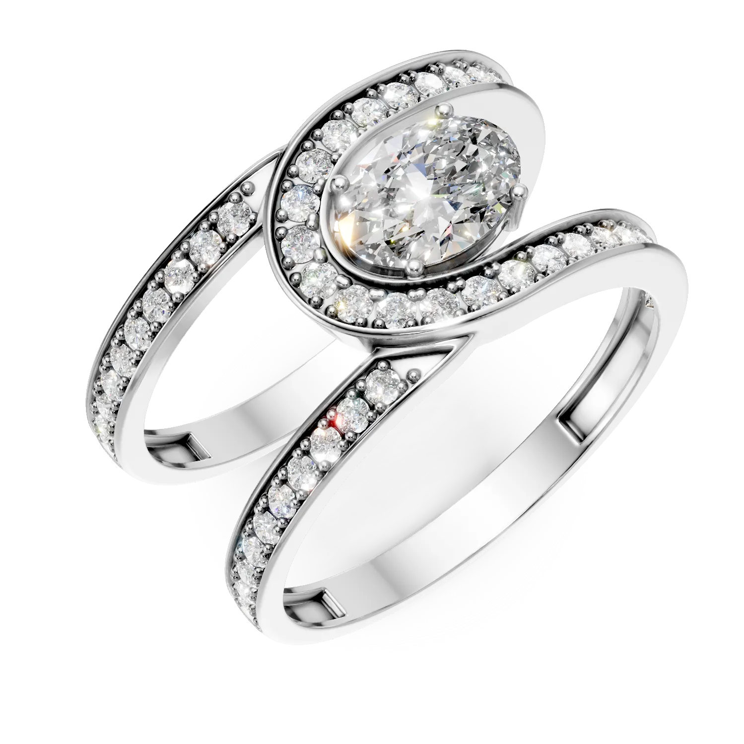 Inel dublu din aur alb cu diamante de 1.2ct create in laborator