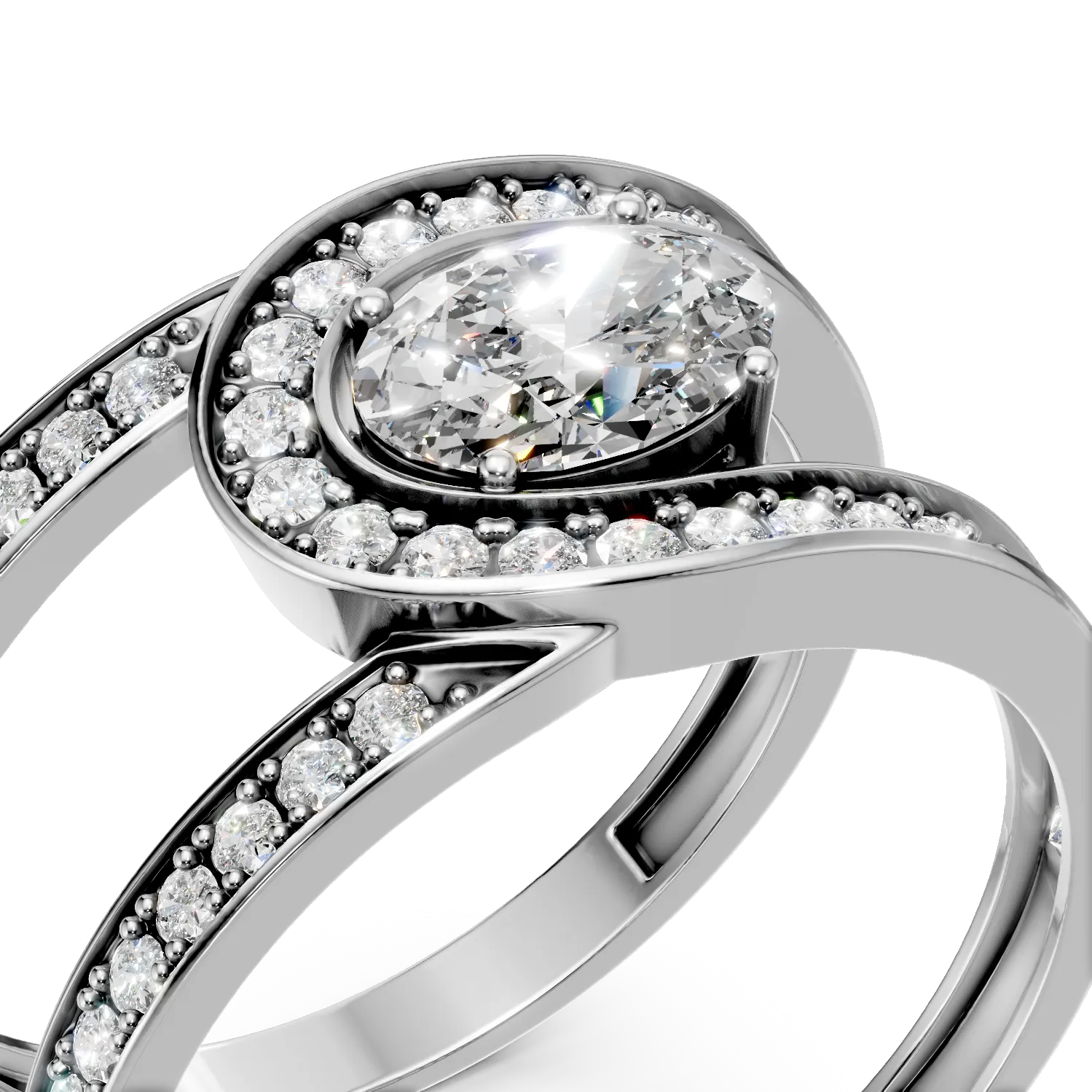 Inel dublu din aur alb cu diamante de 1.2ct create in laborator