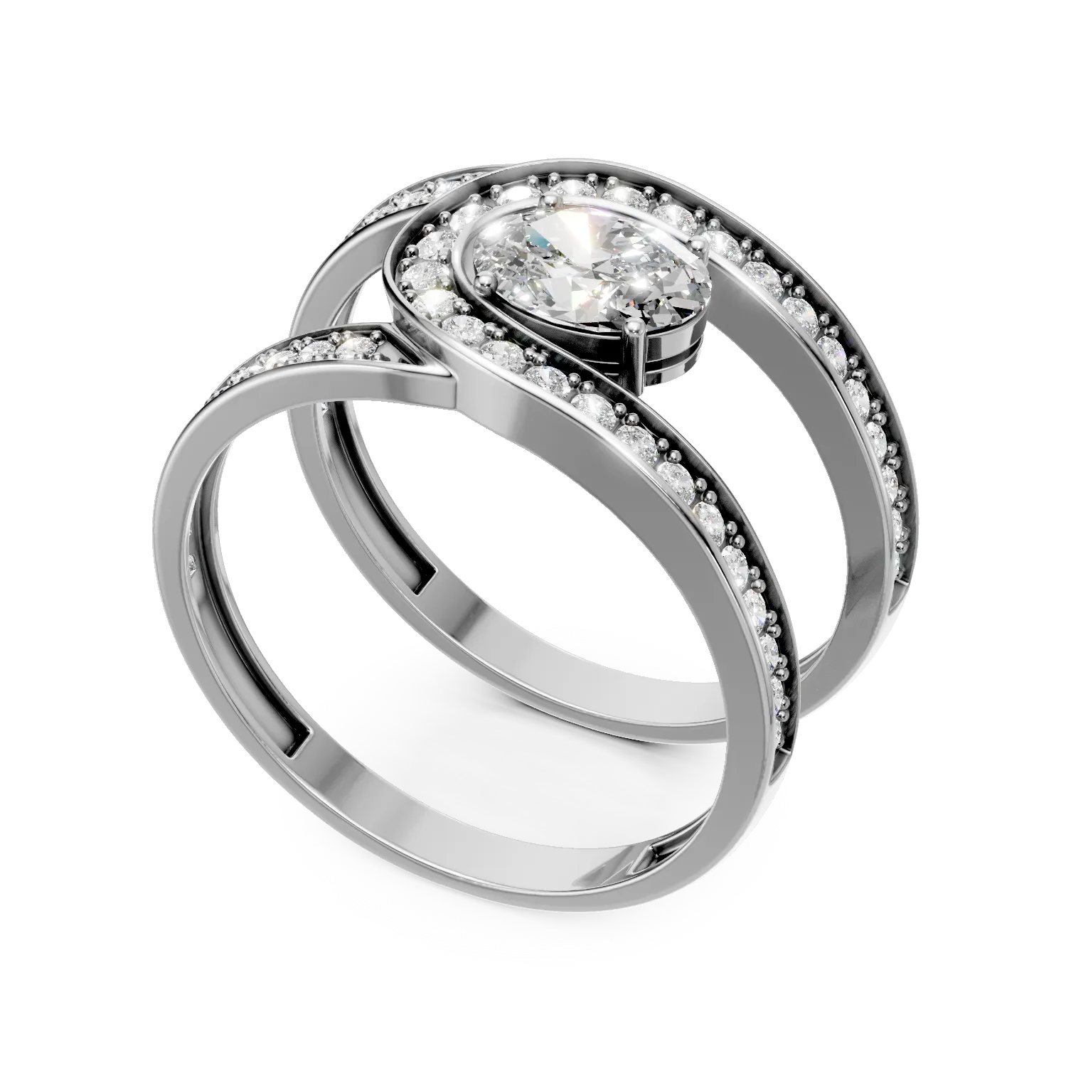 Inel dublu din aur alb cu diamante de 1.2ct create in laborator