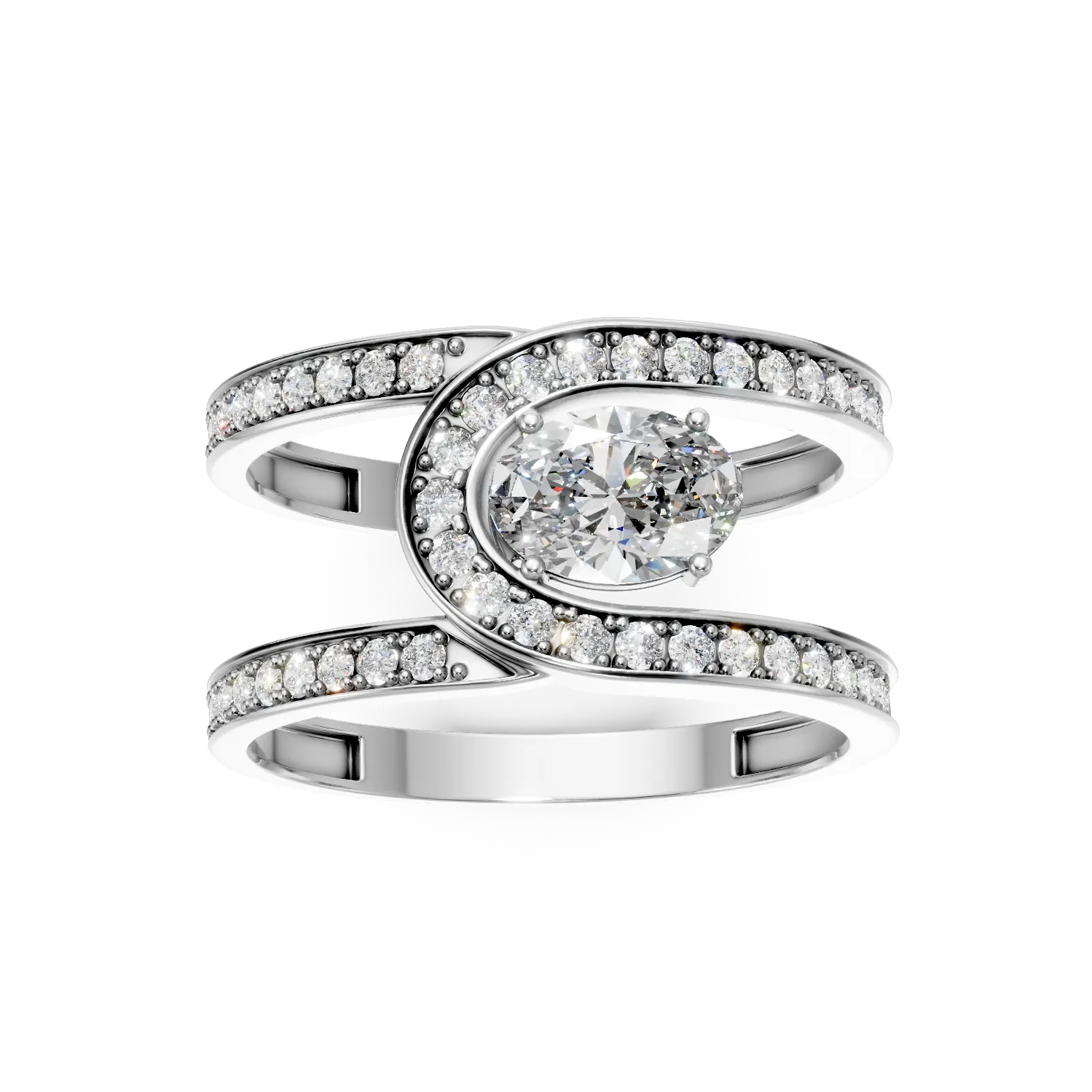 Inel dublu din aur alb cu diamante de 1.2ct create in laborator