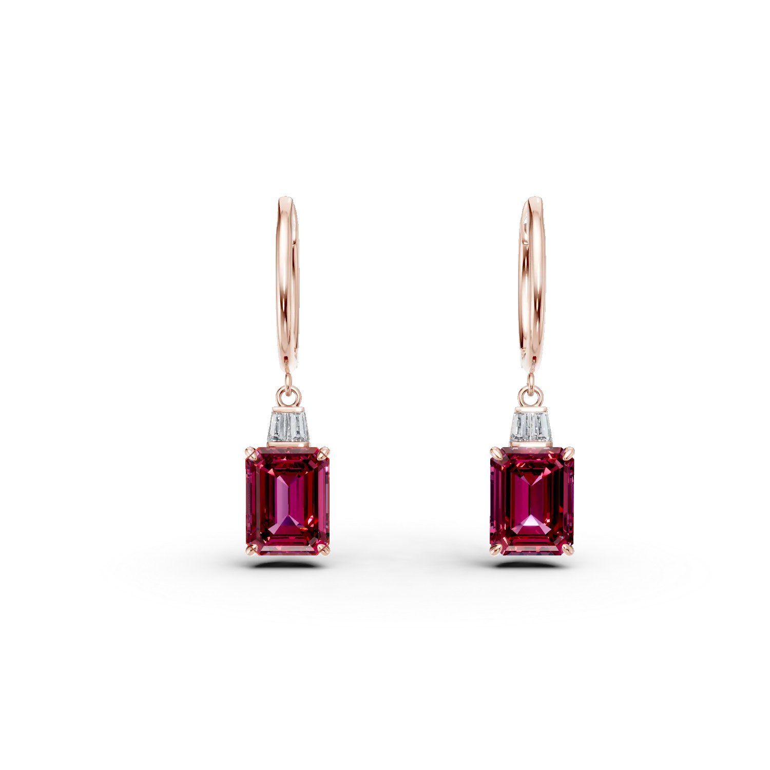 Cercei din aur roz cu rubine si diamante de 6.7ct create in laborator