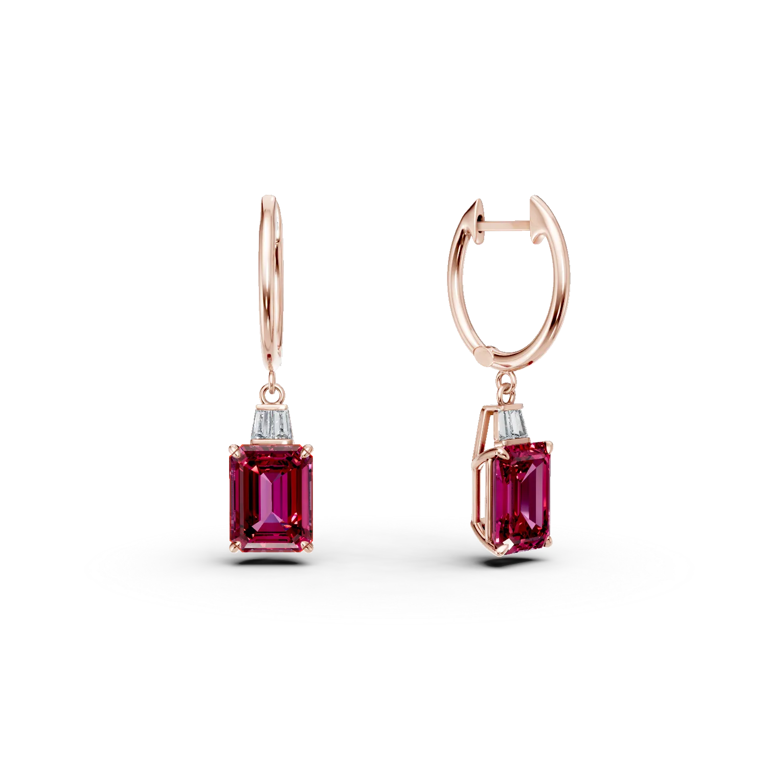 Cercei din aur roz cu rubine si diamante de 6.7ct create in laborator