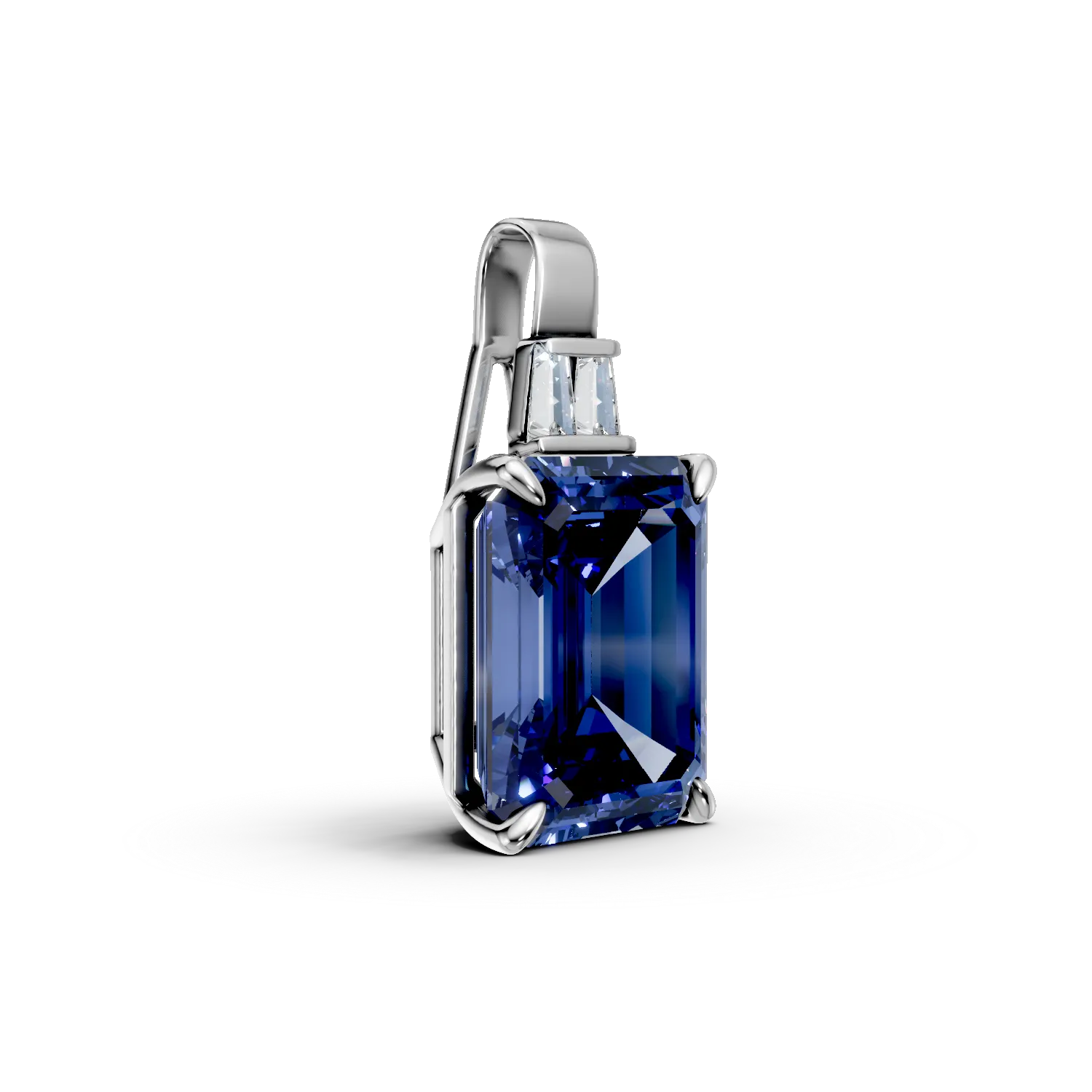 Pandantiv din aur alb cu safire si diamante de 4.2ct create in laborator