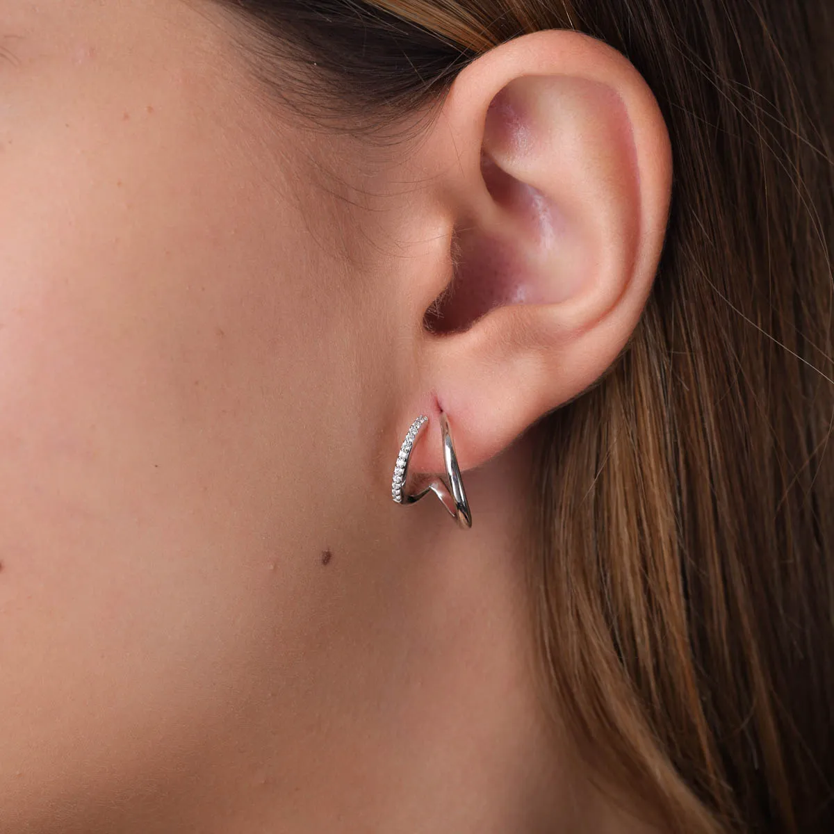 Cercei dubli model abstract din argint cu zirconii - imagine 3