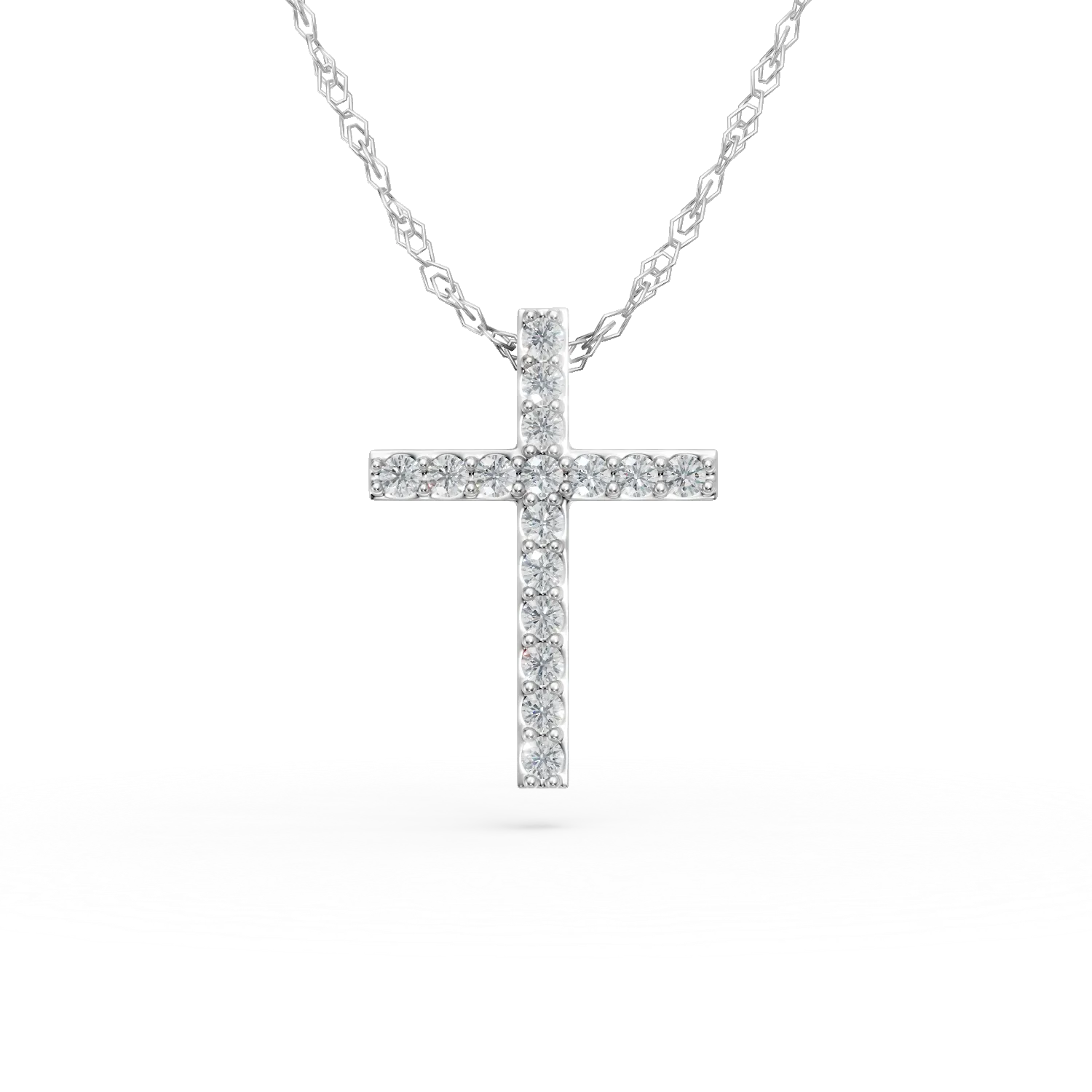 Lant cu pandantiv cruciulita din aur alb cu diamante de 0.1ct create in laborator