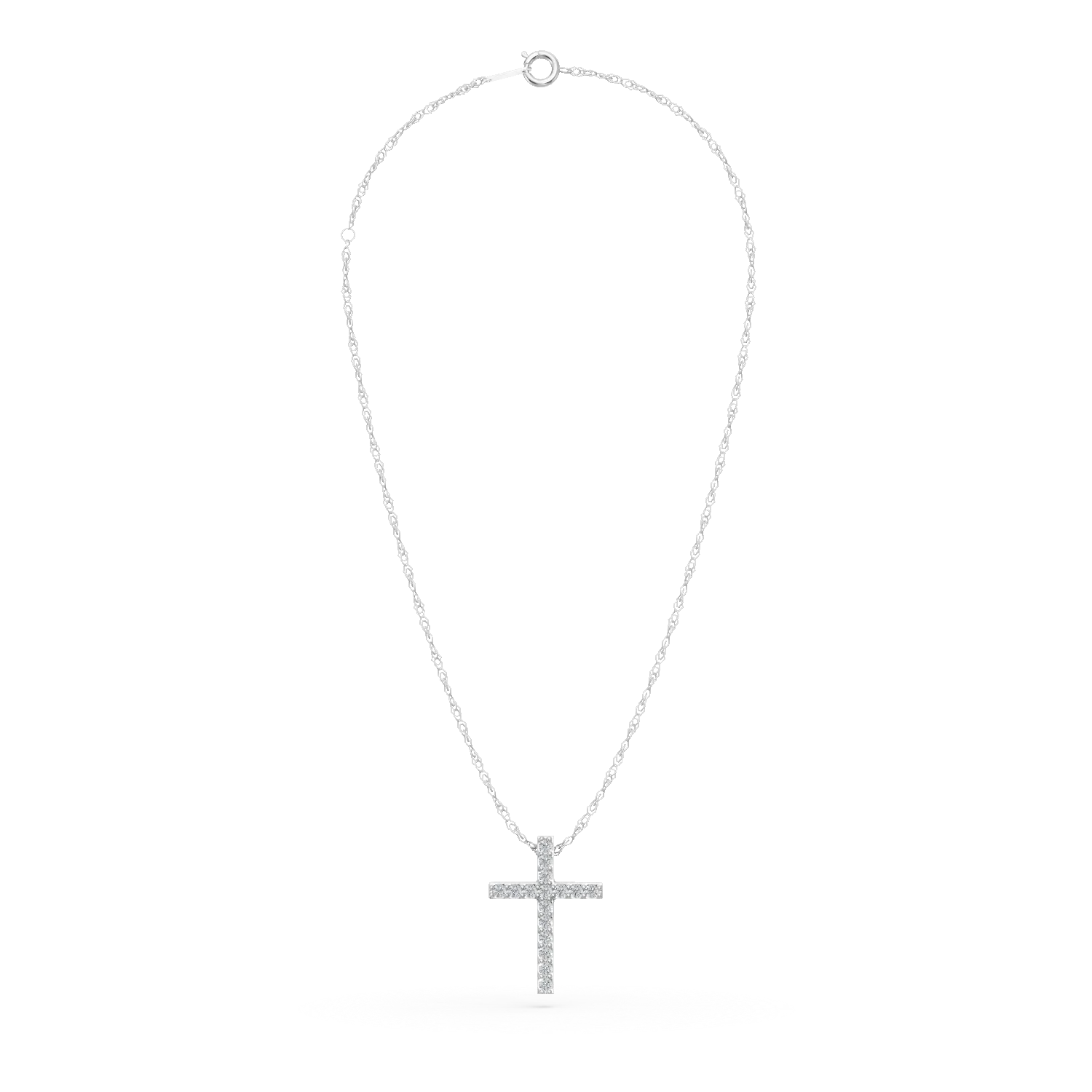 Lant cu pandantiv cruciulita din aur alb cu diamante de 0.1ct create in laborator
