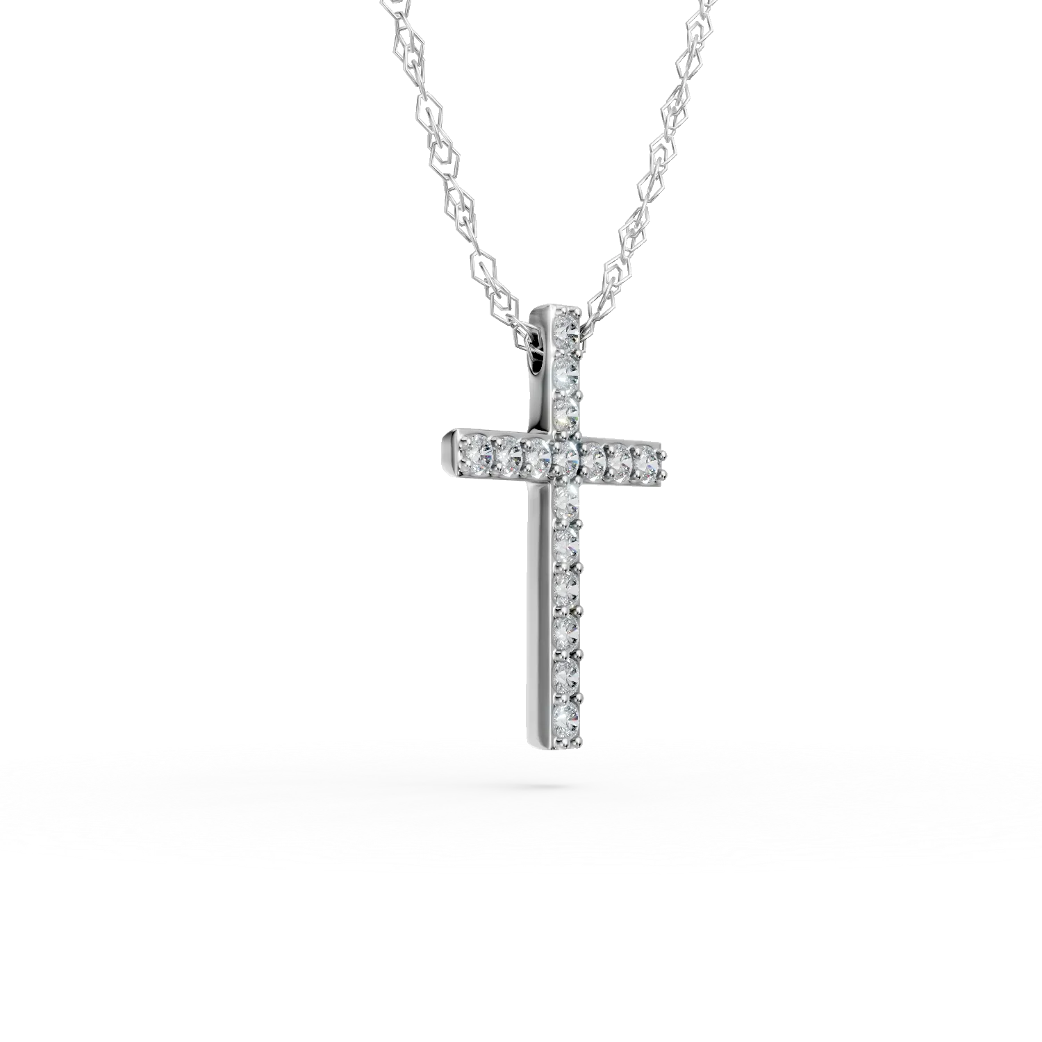 Lant cu pandantiv cruciulita din aur alb cu diamante de 0.1ct create in laborator