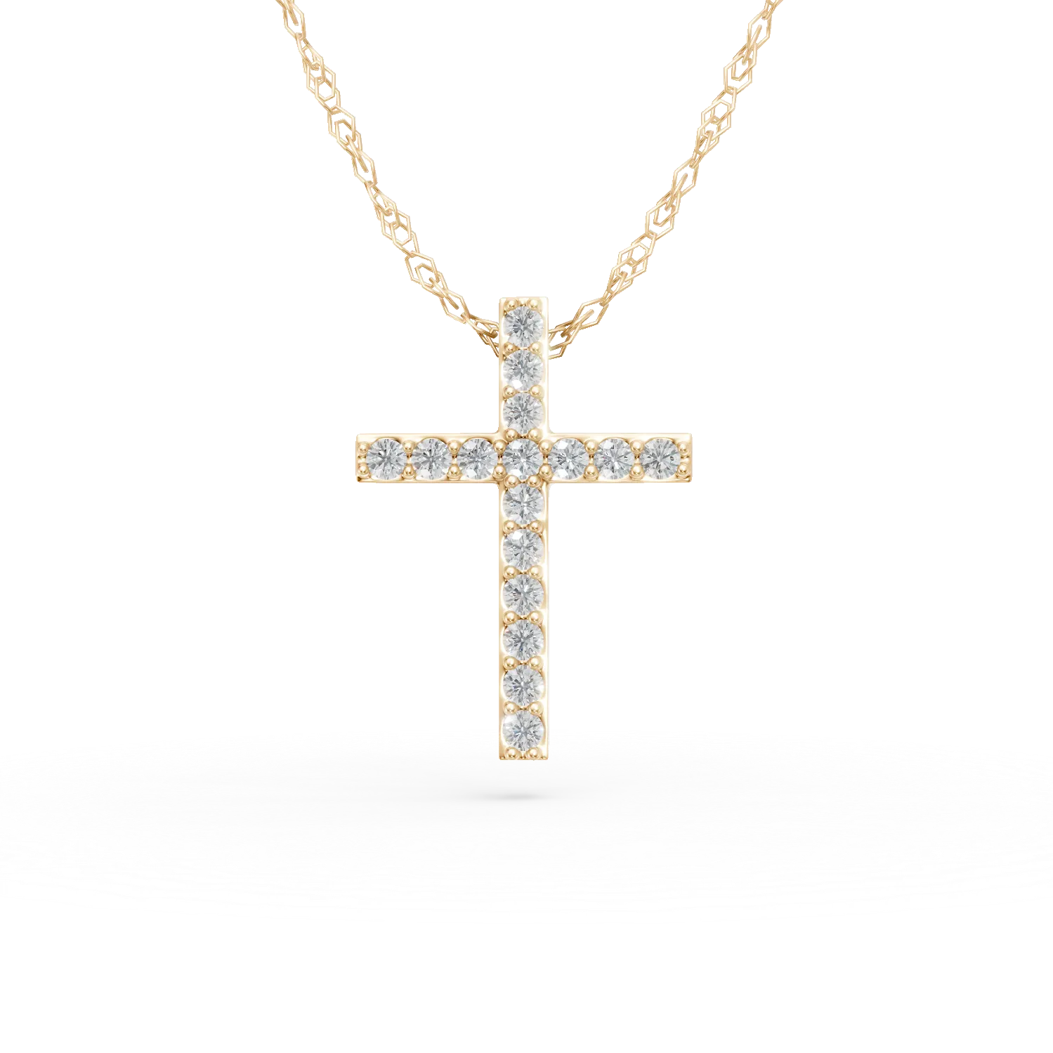 Lant cu pandantiv cruciulita din aur galben cu diamante de 0.1ct create in laborator