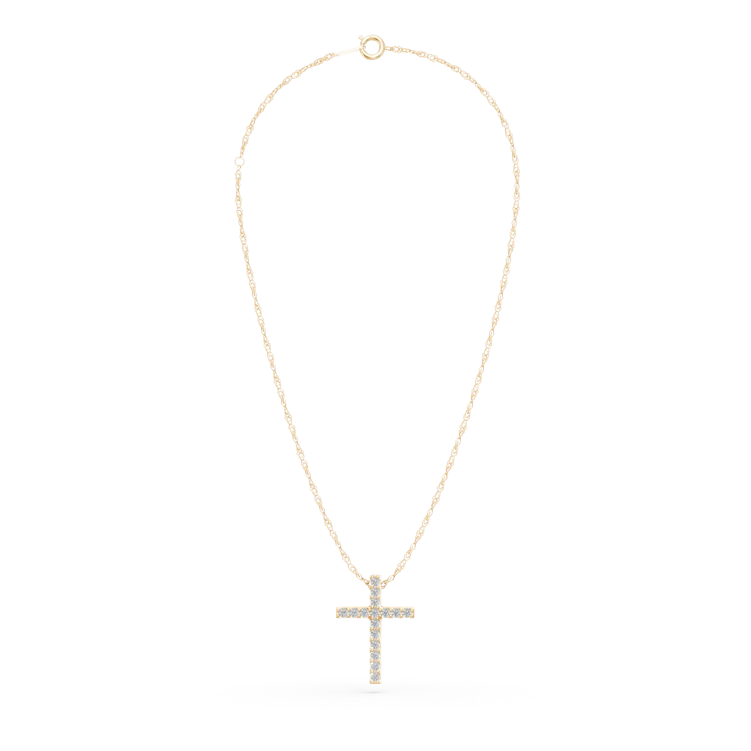 Lant cu pandantiv cruciulita din aur galben cu diamante de 0.1ct create in laborator
