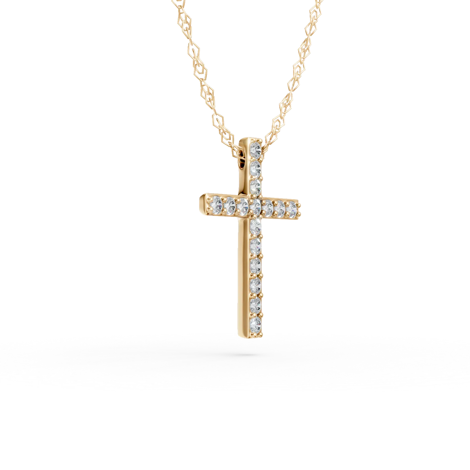 Lant cu pandantiv cruciulita din aur galben cu diamante de 0.1ct create in laborator