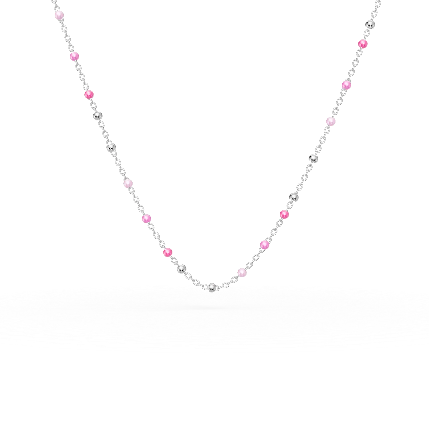 Lant cu bilute roz din argint