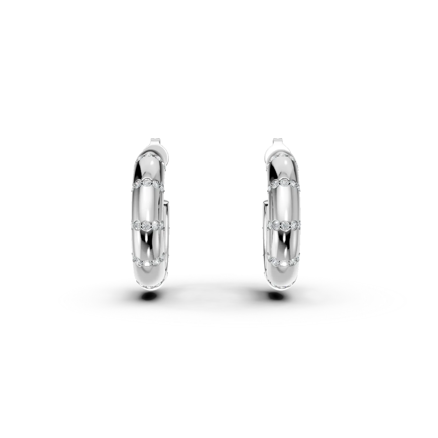 Cercei semi rotunzi cu surub din argint cu zirconii