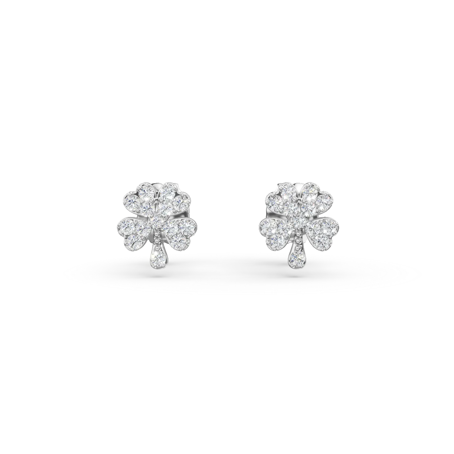 Cercei trifoi din aur alb cu zirconii