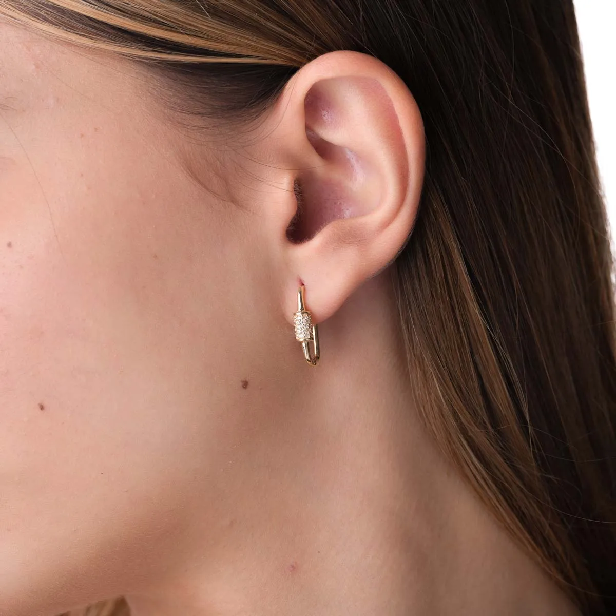 Cercei geometrici din aur galben cu zirconii
