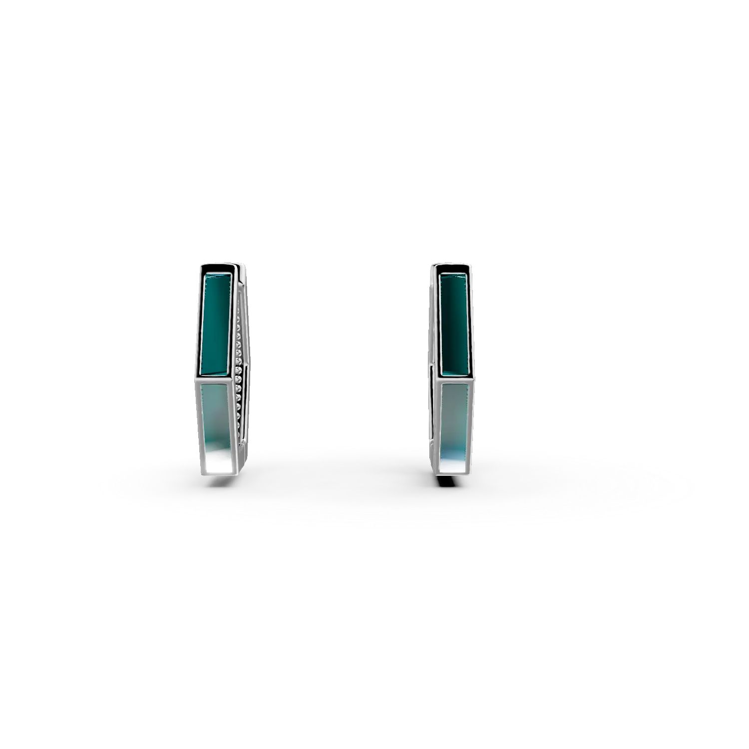 Cercei geometrici din aur alb cu insertii turcoaz