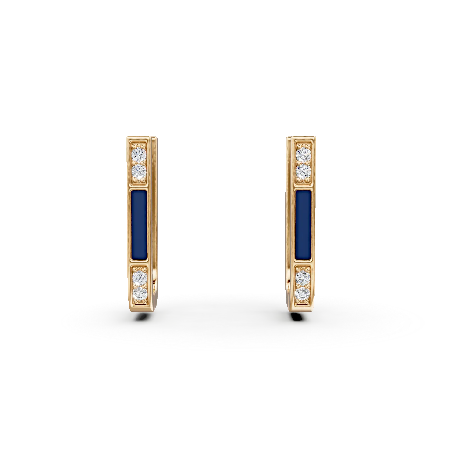 Cercei geometrici din aur galben cu zirconii albe si albastre