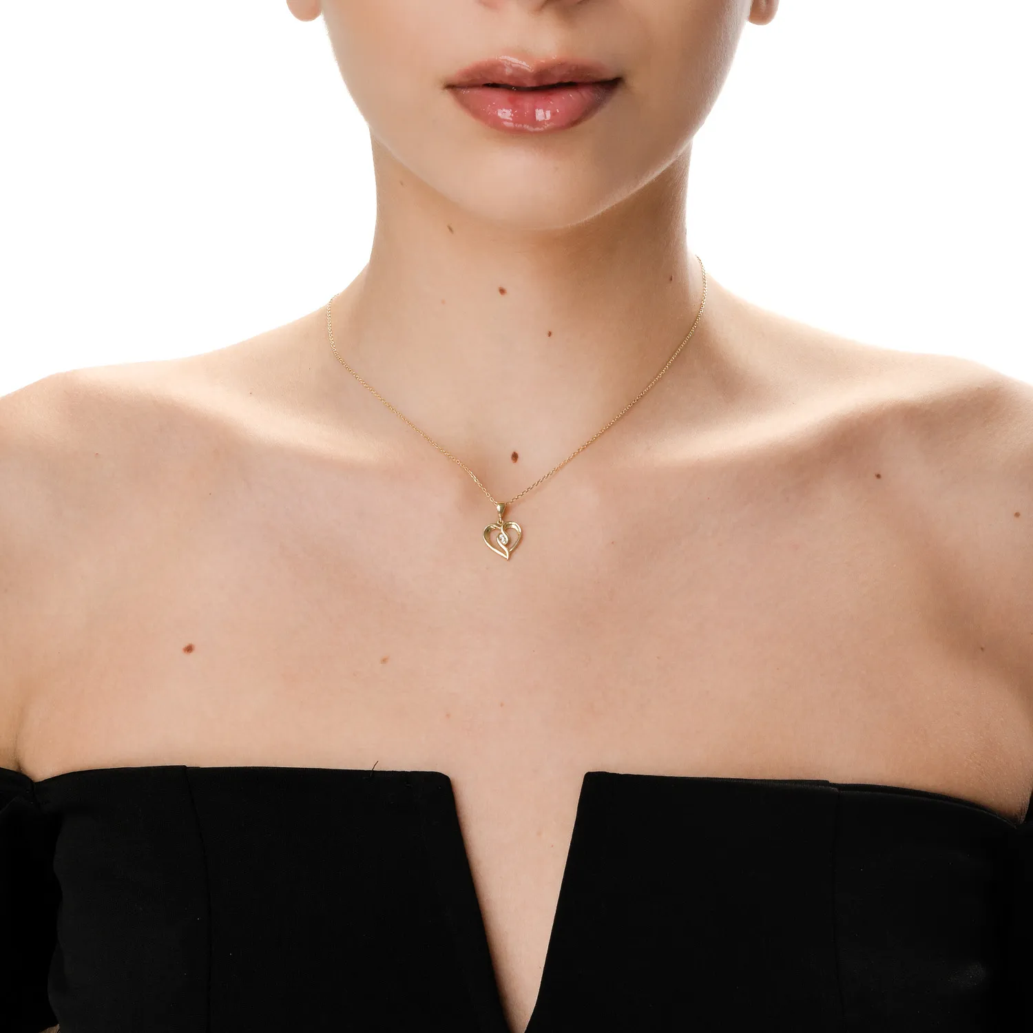 Pandantiv inimioara din aur galben cu zirconii - imagine 3