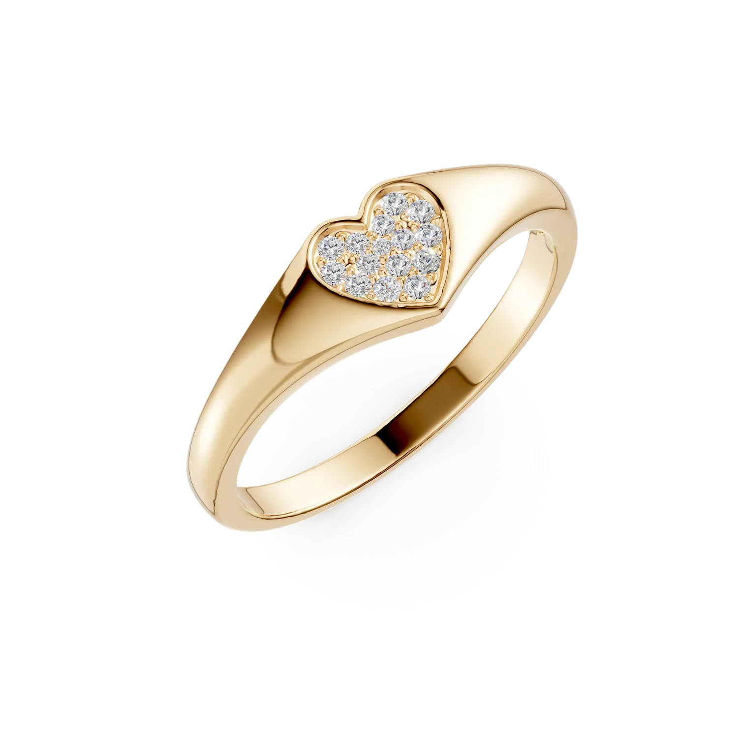 Inel inimioara din aur galben cu zirconii
