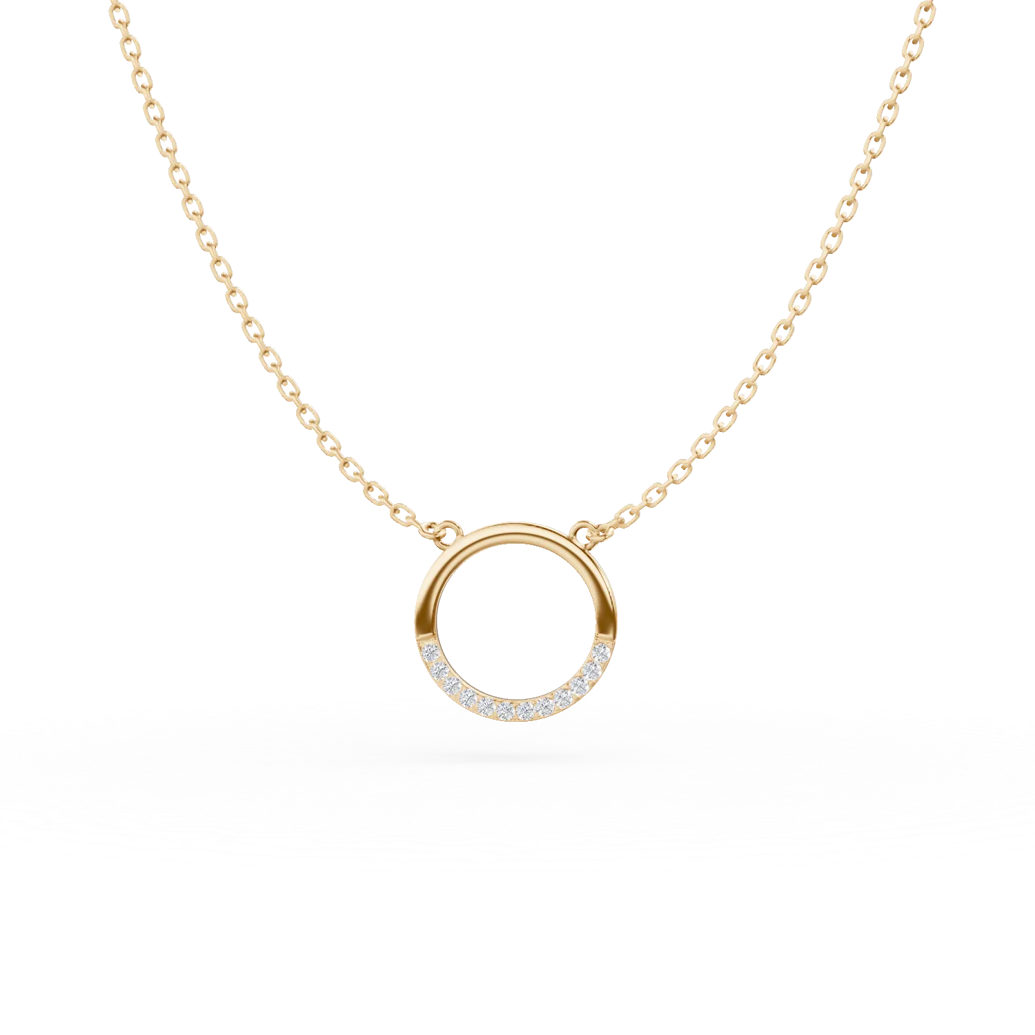 Lant cu pandantiv cerc din aur galben cu zirconii