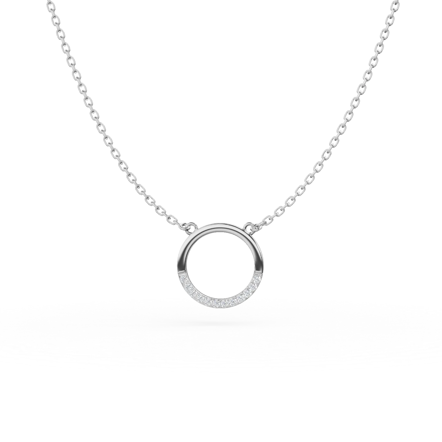 Lant cu pandantiv cerc din aur alb cu zirconii