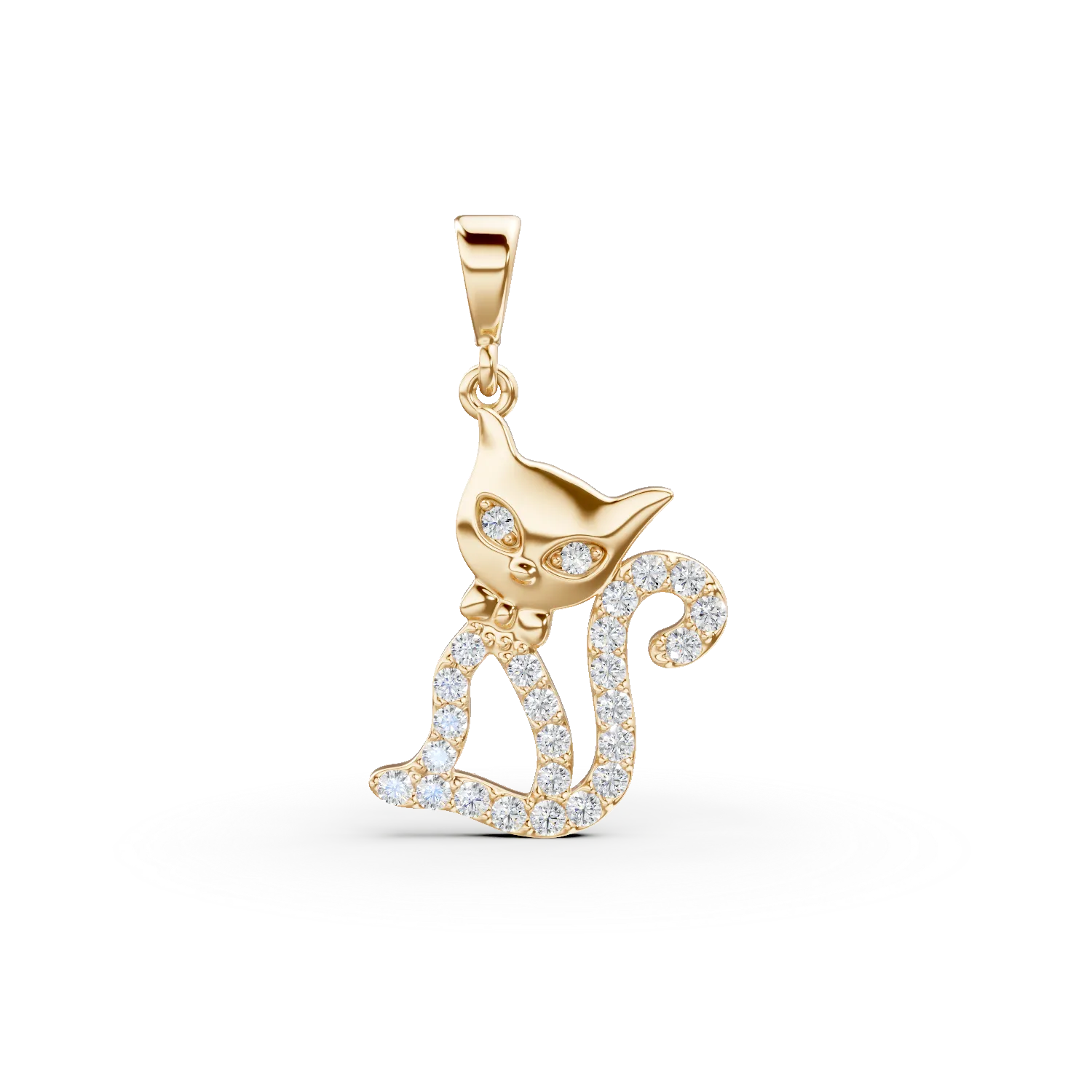 Pandantiv pisica din aur galben cu zirconii