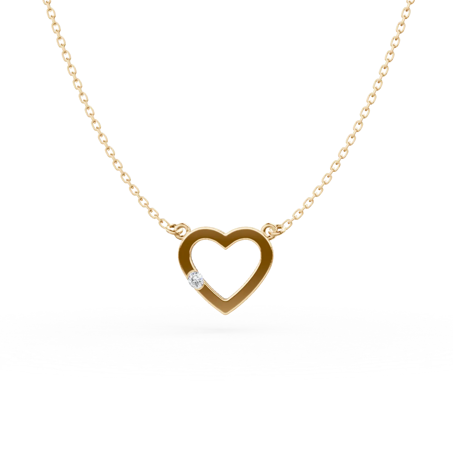 Lant cu pandantiv contur inima din aur galben cu zirconia
