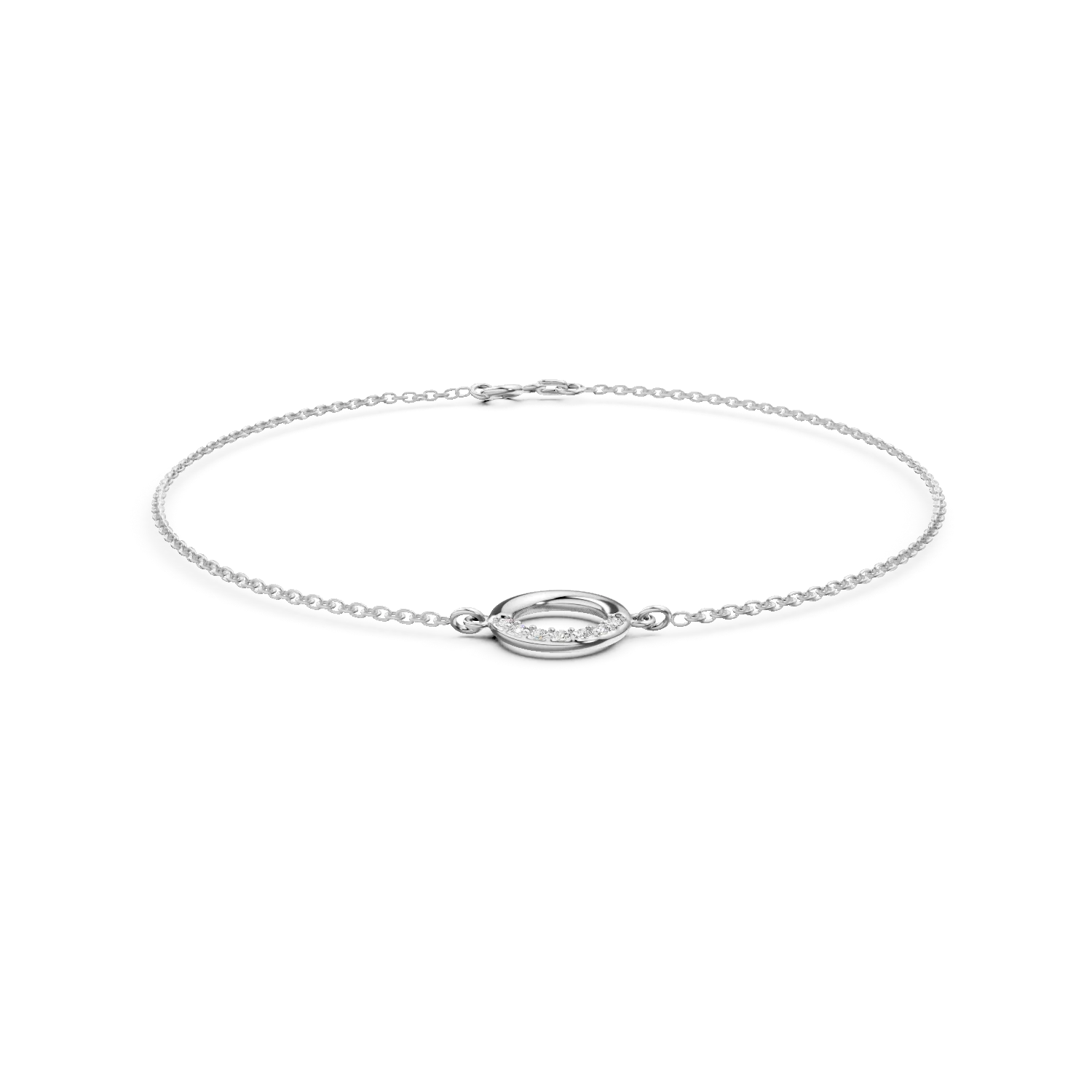 Bratara cu pandantiv cerc din aur alb cu zirconii