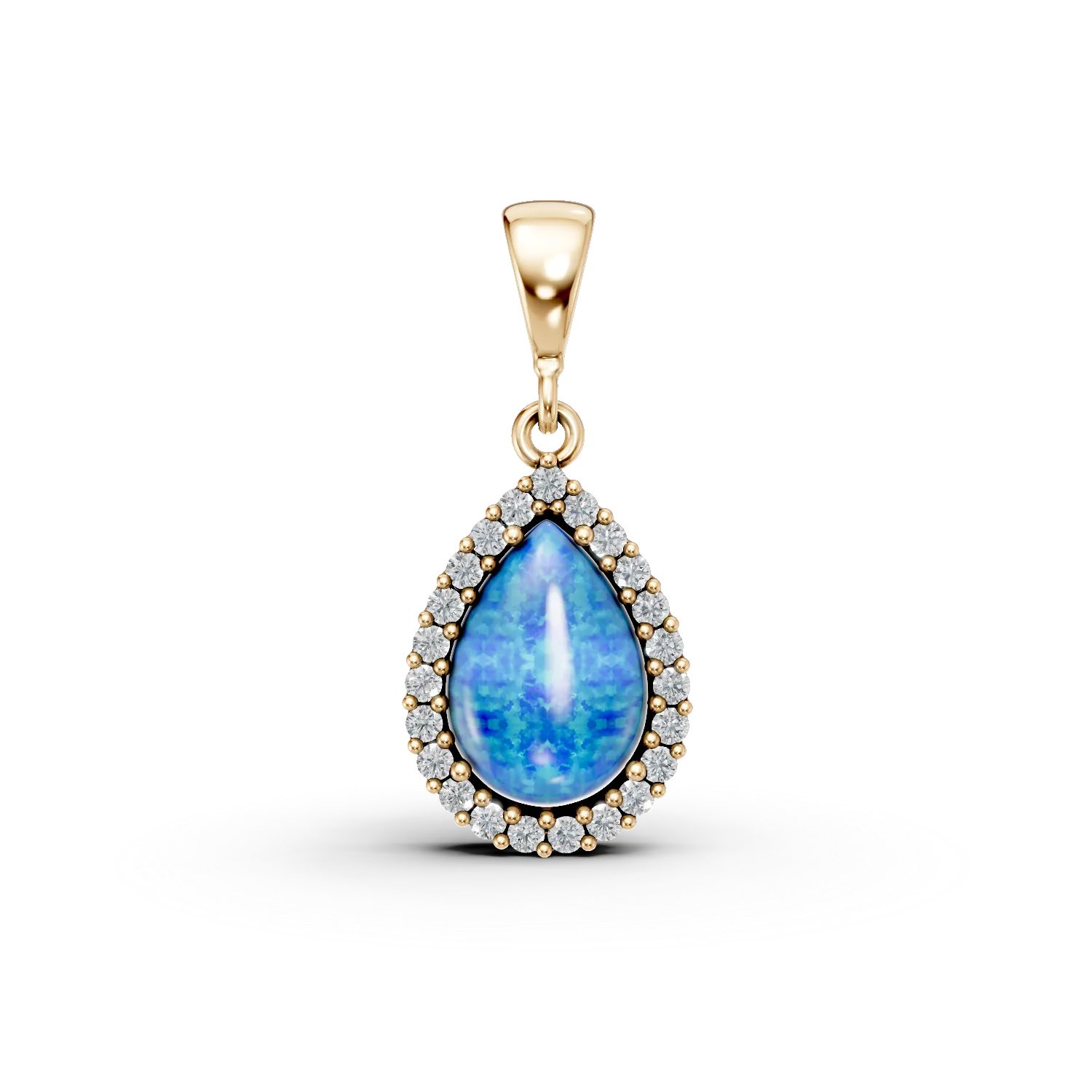 Pandantiv lacrima din aur galben cu zirconii albe si albastre