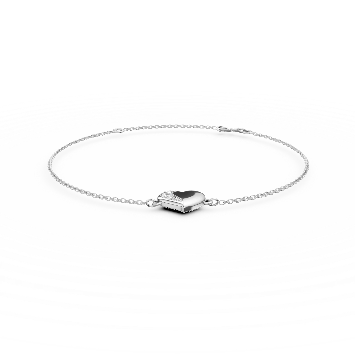 Bratara cu pandantiv inimioara din aur alb cu zirconii