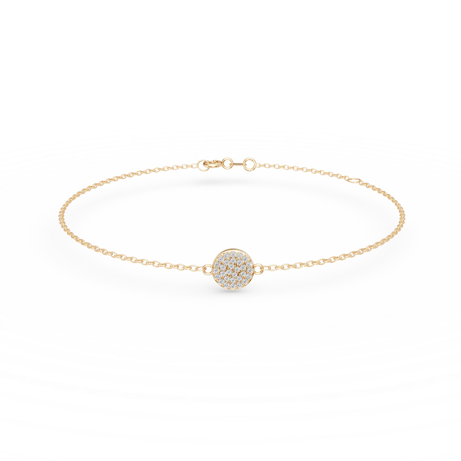 Bratara cu pandantiv rotund din aur galben cu zirconii
