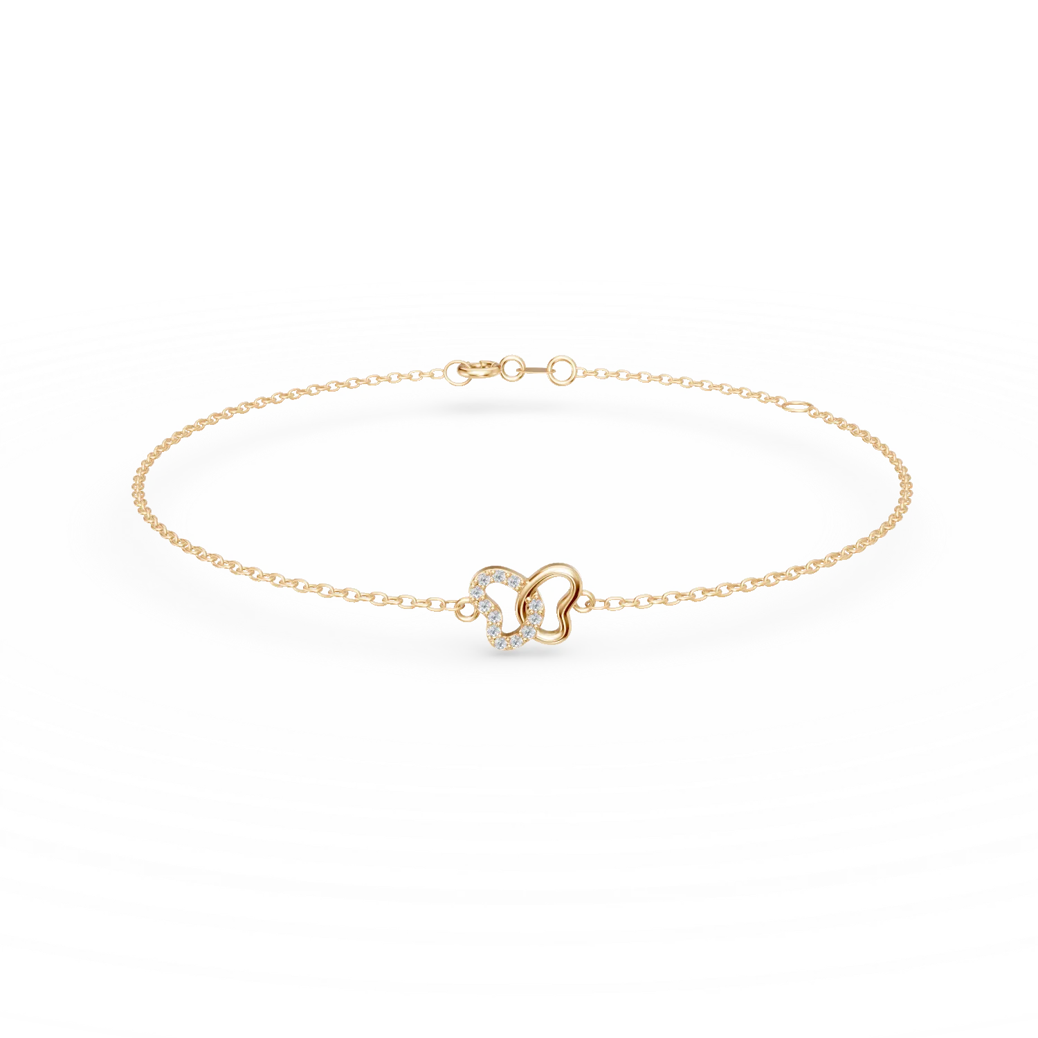 Bratara cu pandantiv fluture din aur galben cu zirconii