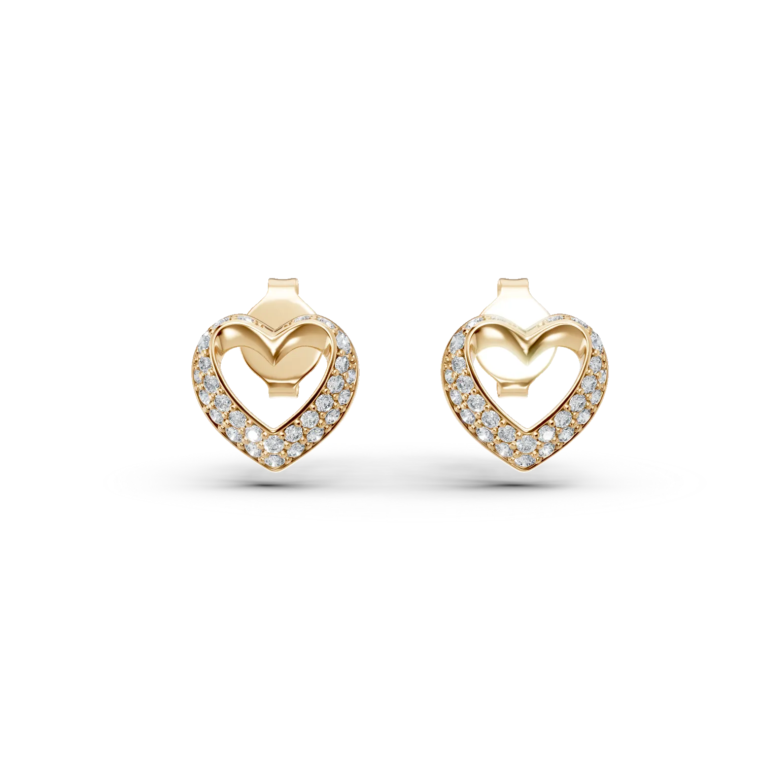 Cercei inimioare din aur galben cu zirconii