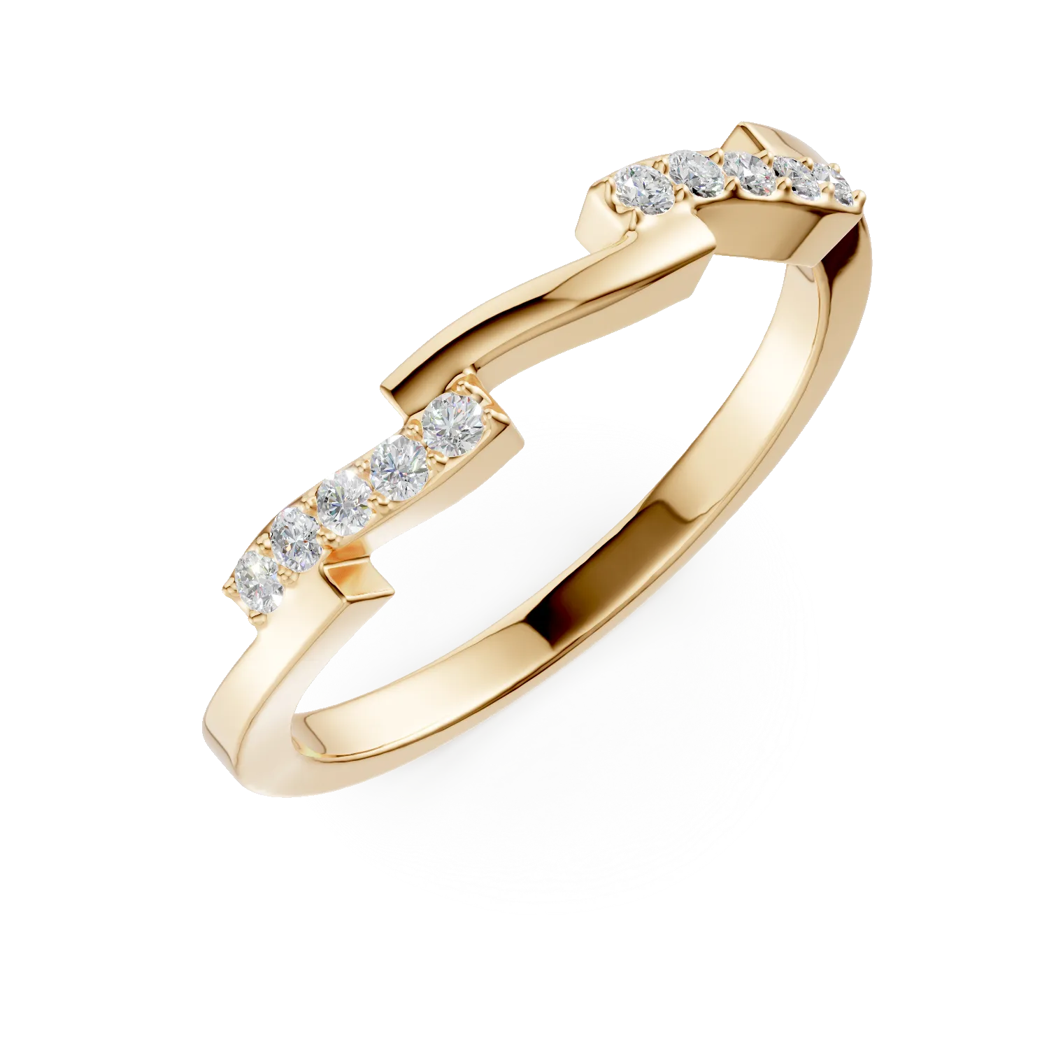 Inel geometric din aur galben cu zirconii