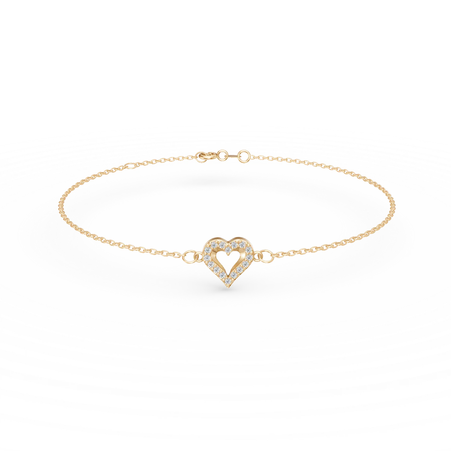 Bratara cu charm inimioara din aur galben cu zirconii