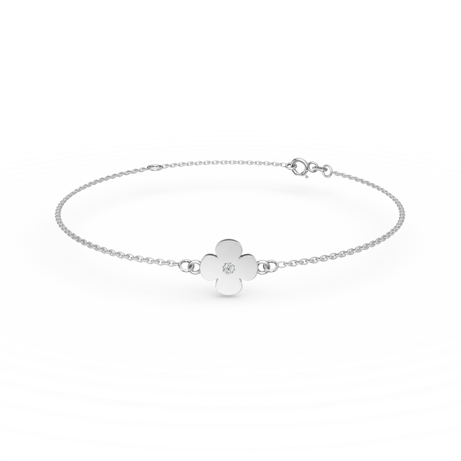 Bratara cu pandantiv floare din aur alb cu zirconia