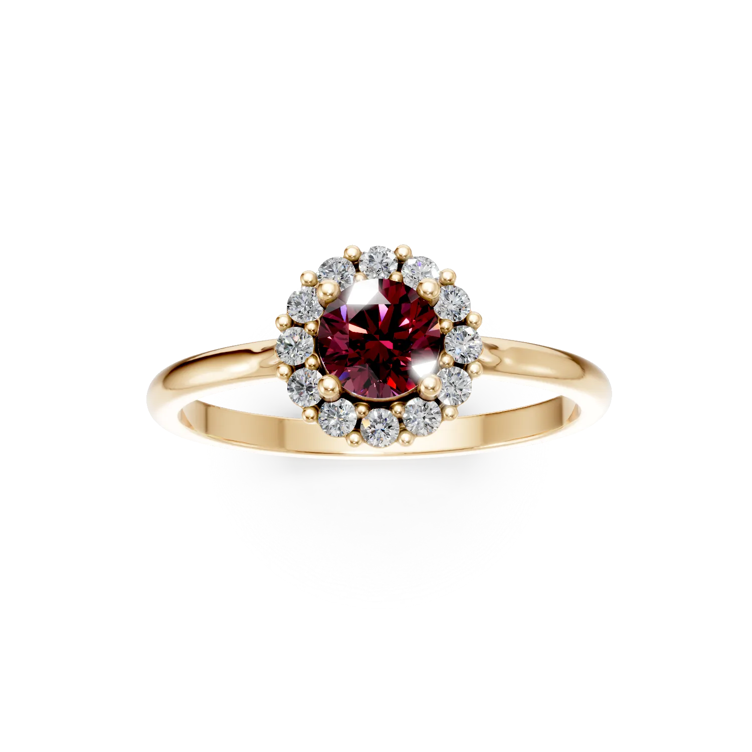 Inel din aur galben cu zirconii albe si rosii - imagine 3